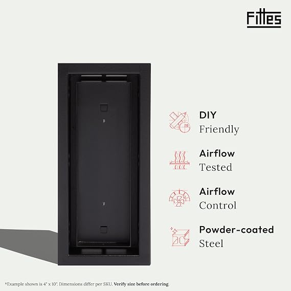 Fittes Framed Floor Vent [Luxe], Minimalist Steel HVAC Air Return Register Cover, Customizable Adjustable Airflow Solution for Home Floor, 15-Min DIY Install, Damper Included - 2x10 - Matte Black