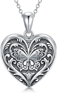 Personalized Vintage Sunflower/Butterfly/Bee Locket Sterling Silver/Gold Locket Necklace That Holds 1 or 2 Pictures Memorial Insects Photo Locket Custom Any Photo Healing Gift