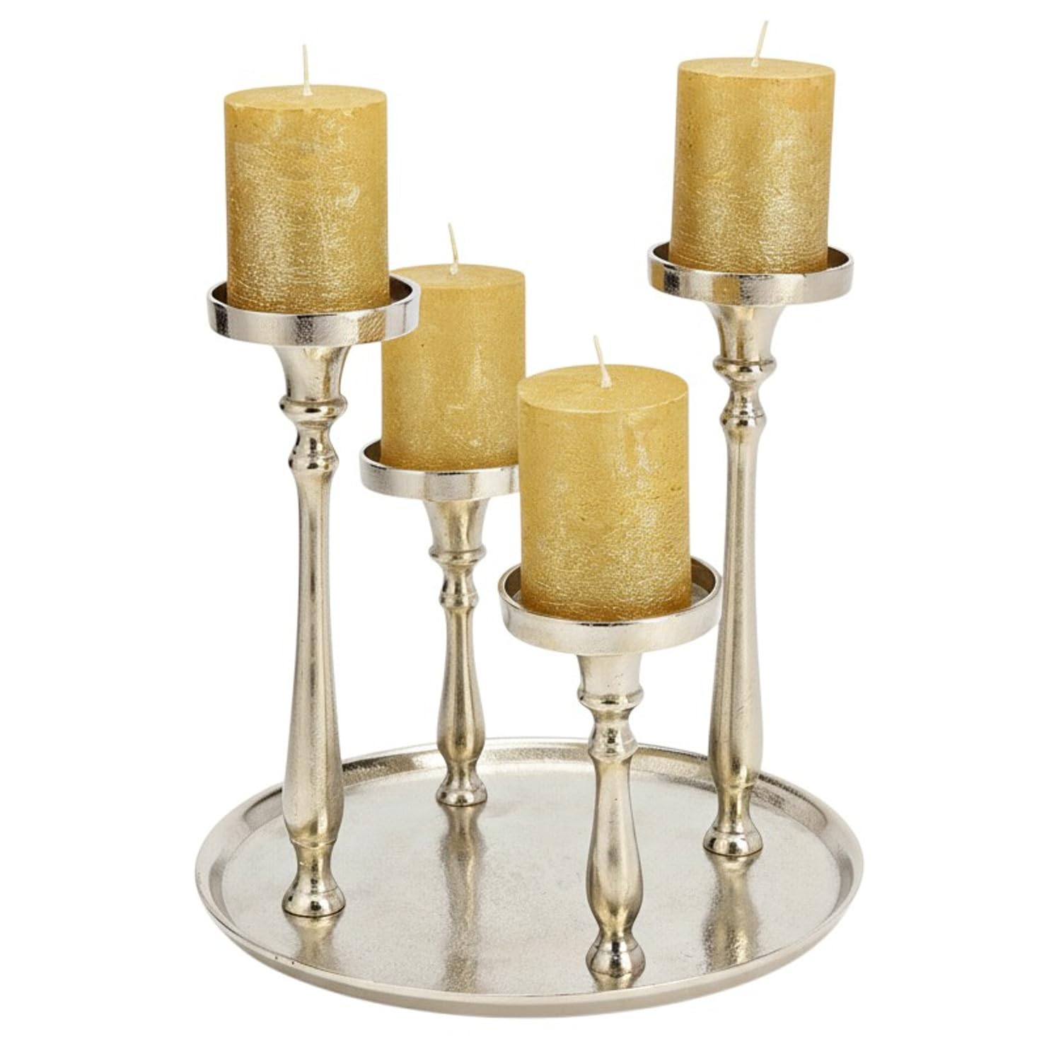 MACOSA GW10033776 Adventskranz Silber Metall 29 cm modern Elegantes Adventsgesteck 4 Kerzenhalter Tischdekoration Advent Weihnachtsdeko Metallkranz