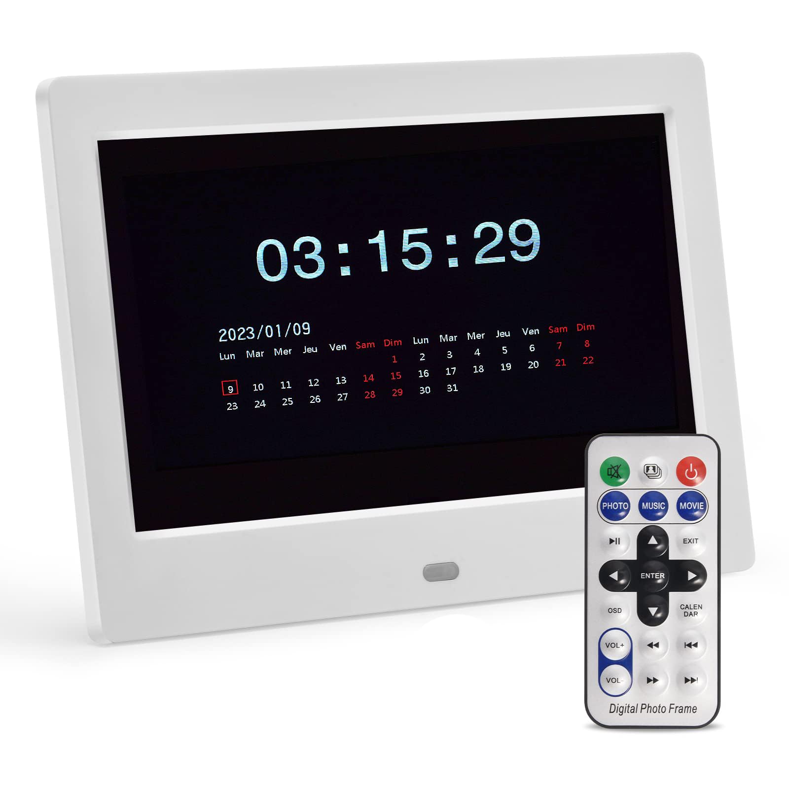 NALACAL Digital Alarm Clock with Custom Alarms and Calendar, 7'' Large HD Screen Display, Day Date Clock with HD Digital Photo Frame