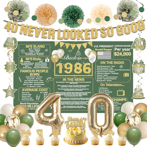 Image of Crenics Green and Gold 1986 40th Birthday Decorations for Men Women