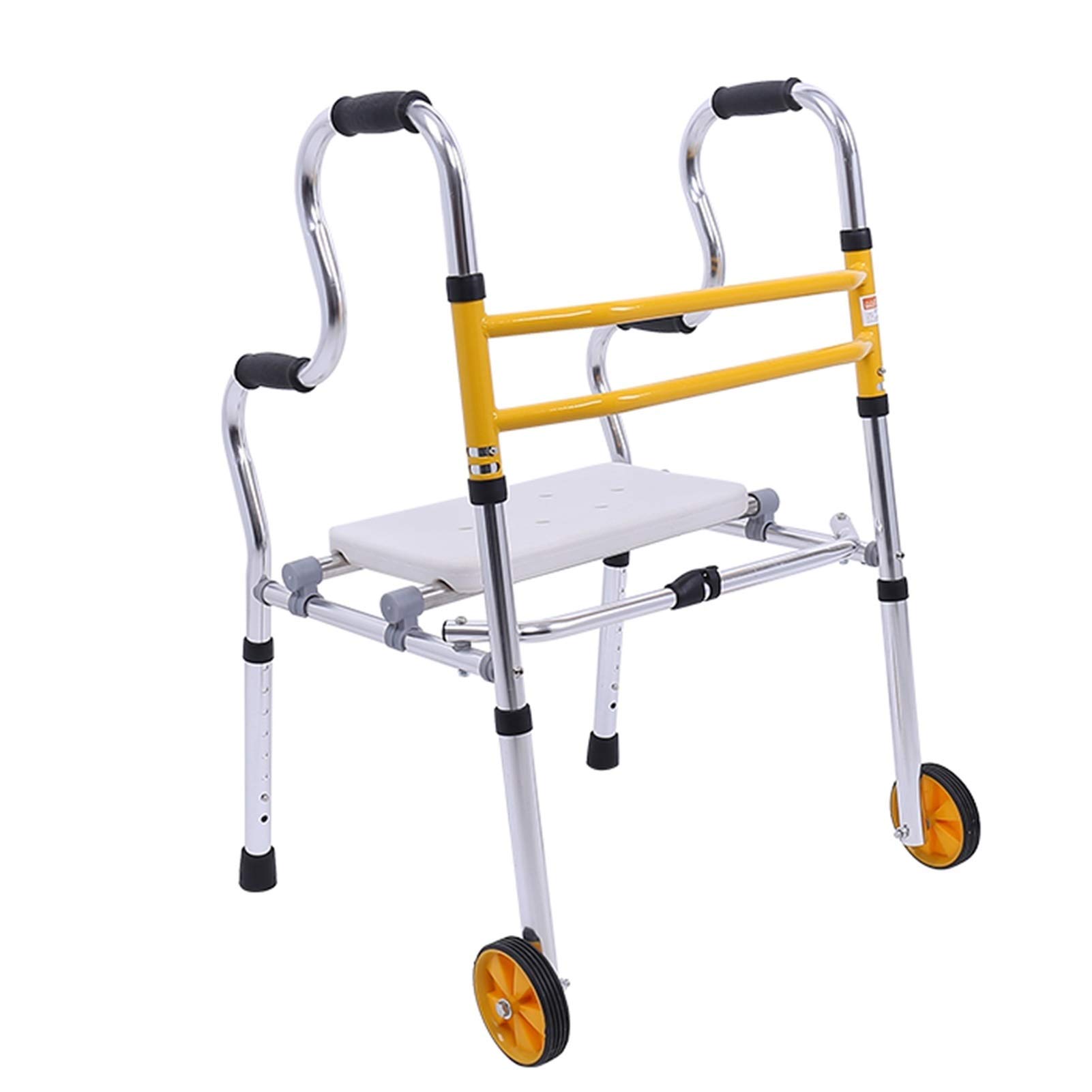 Andador Plegable Regolable En Altura, Andador para Ancianos con Cesta, Ligero Y Resistente, Ideal para Uso Interior Y Exterior (Walker+2 Wheels+Seat)