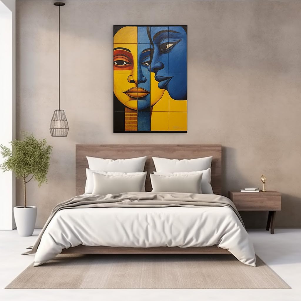 Canvas for Living room. Dual Profiles in Harmony: A Vivid Dance of Color and Emotion, 27 x 18 inch Canvas Wall Art - Ready to Hang - 69x46 cm (27x18 inch)