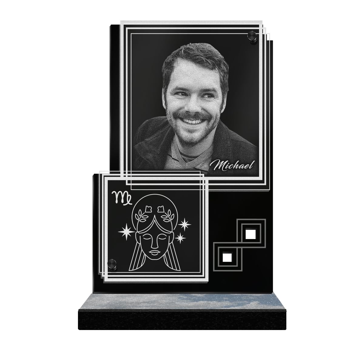 ETERNEL - Personalized Funeral Plaque Rectangle Illusion Astro Virgo Customizable Photo and Text, laser-engraved funeral plaque for tribute, memorial plaque, tombstone, ceremony, burial