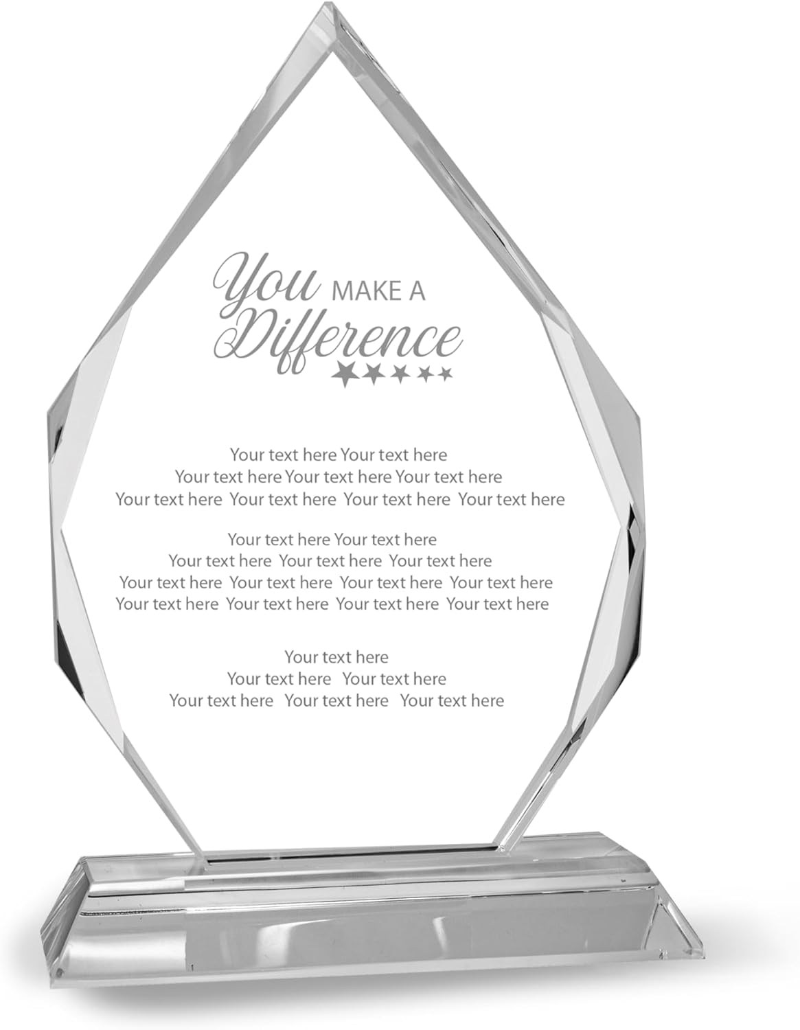 7" Diamond Crystal You Make a Difference Award, Custom Engraved Crystal Award Plaque for Employee Service Appreciation, Recognition