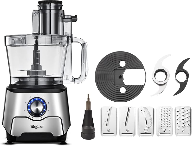 14-Cup Food Processor, 1000W Motor, Storage Drawer, Inox Color | 7 Speeds, XL Bowl & Large Feed Chute, French Fry Cutter, Chop, Slice, Shred & Mix Veggies, Cheese & Meat for Family Meals