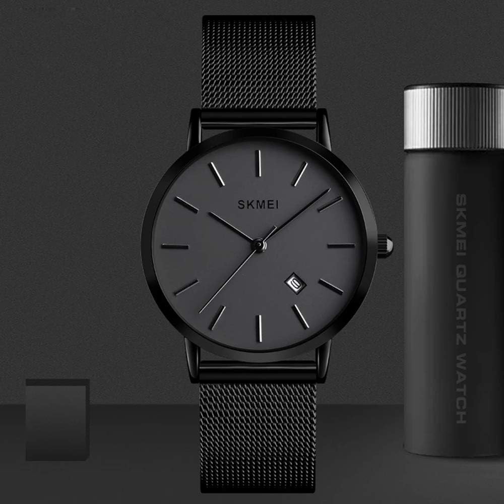 MASTOP Men Women Watch Minimalist Analog Quartz Rose Gold with Silver Stainless Steel Mesh Band Ultra Thin Watch