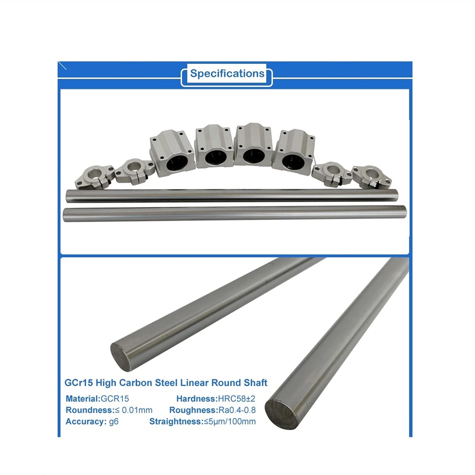 Impresora 3D de riel Lineal Profesional, Varilla Redonda 8 mm, 100, 200, 300, 400, 500, SCS8UU, Bloque rodamiento, Deslizamiento, Soporte Eje SK8(300mm)