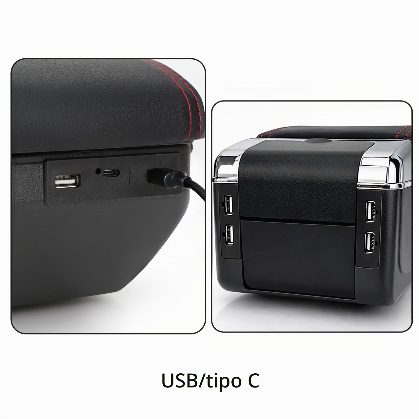YJYWZH Apoyabrazos para Peugeot 208 2013-2018 Doble Capa Reposabrazos Caja Consolas Almacenamiento con portavasos (Negro con rojo)