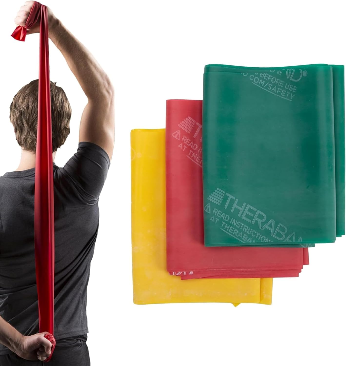 TheraBand 2,50m inkl. Türanker + Tasche Leicht im Set Widerstandsbänder | Terrabänder | Gymnastikband | Fitnessband | Stretchband | Heimtraining, Krafttraining, Rückenübungen, Therapie, Reha
