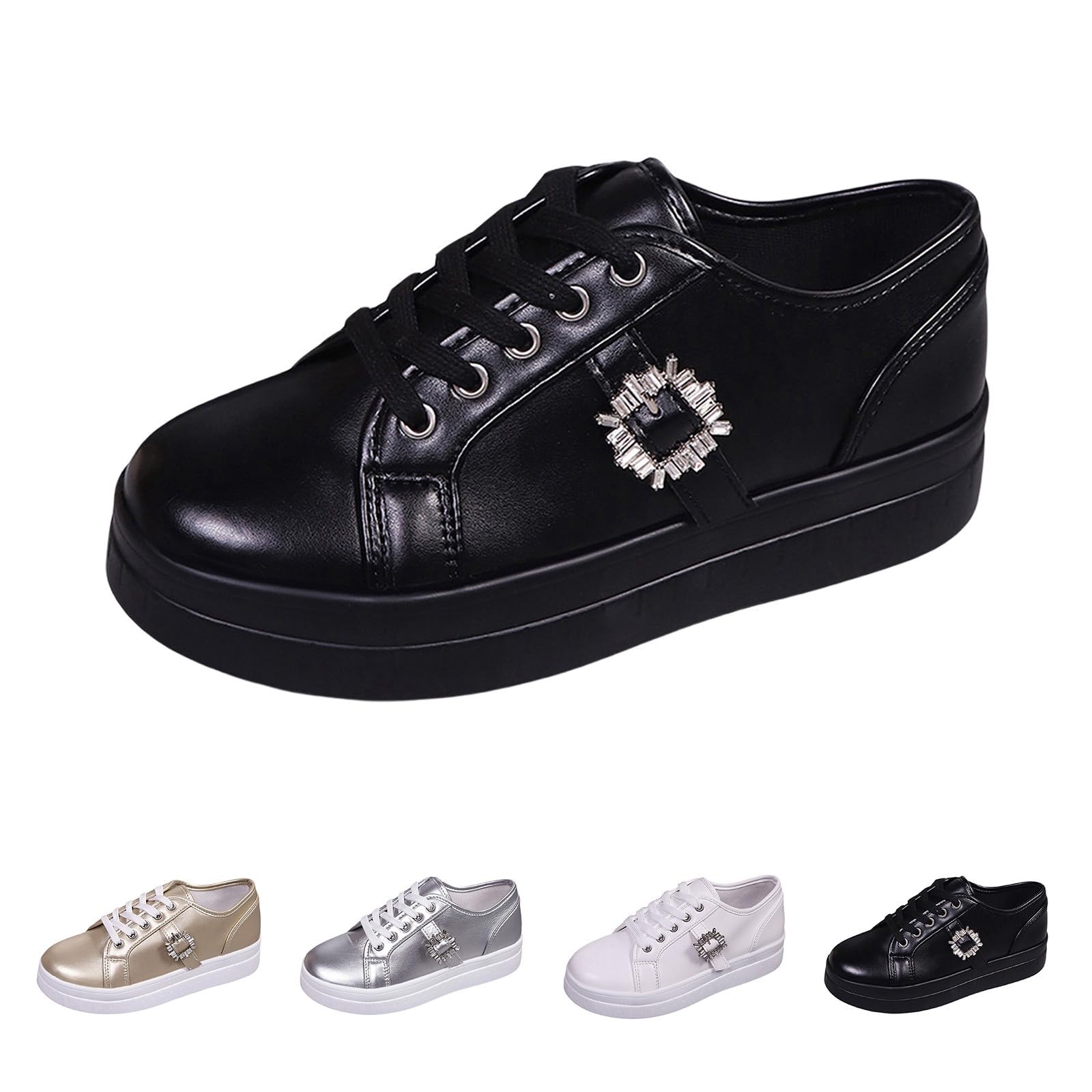 Scarpe basse da donna, larghezza H, comode, in pelle, vintage, con plateau | Scarpe da passeggio leggere, con lacci, scarpe sportive, eleganti scarpe piatte sportive, per il tempo libero
