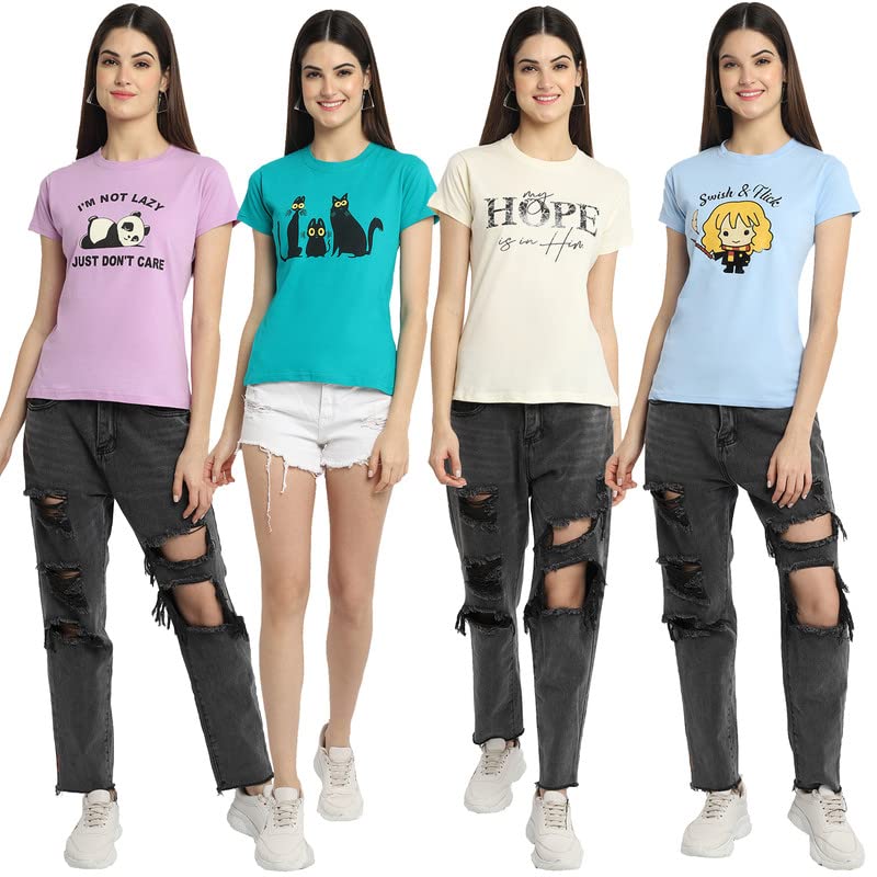 Image of Preneum Women's Cotton Regular Fit Graphic Stylish Printed Short Sleeves Casual T-Shirt |Trend & Styles