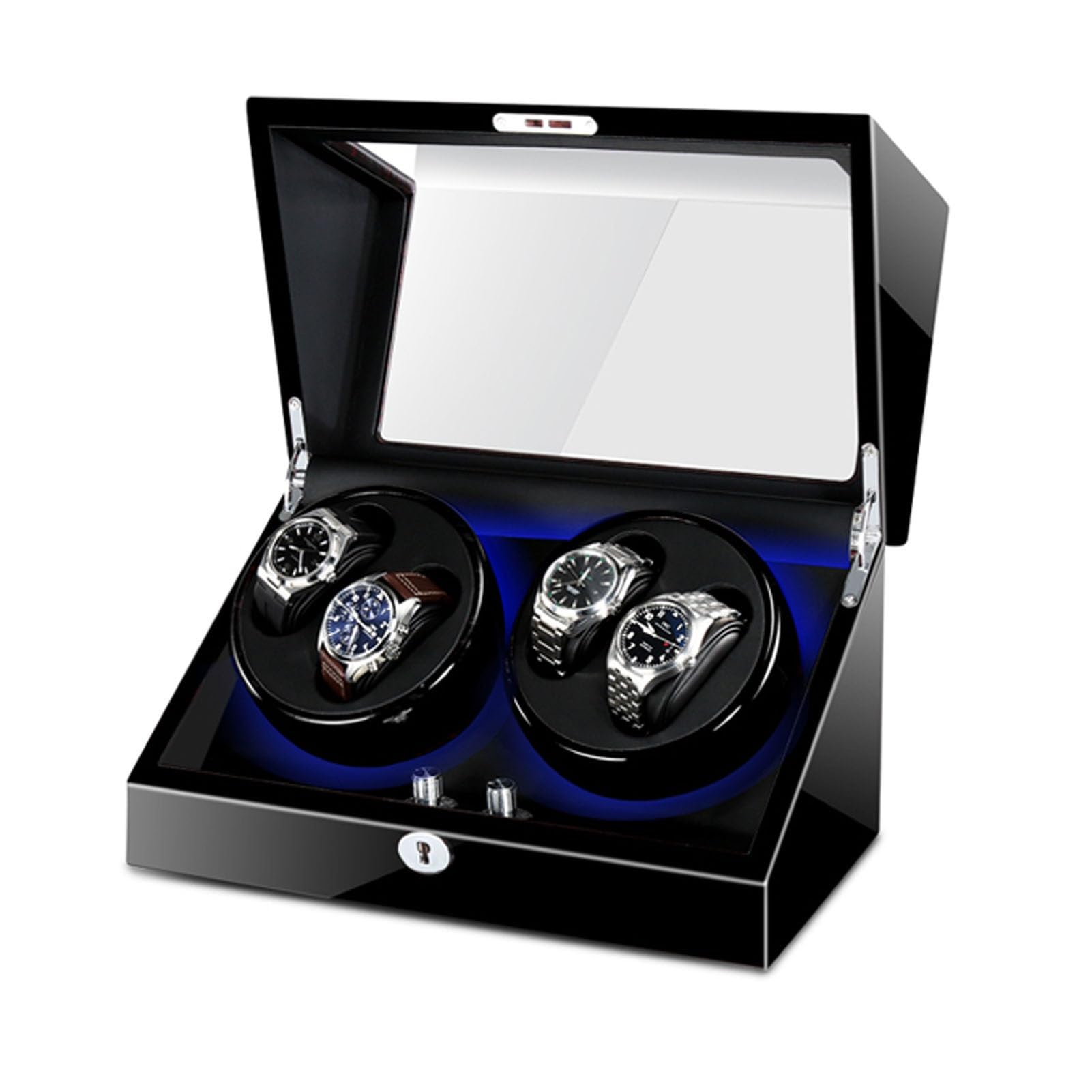 MYUYEE Automatic Watch Winder For 4 Watches Watch Winder Display Box With Quiet Japanese Motor Soft Flexible Watch Pillows Piano Paint Exterior Fit Lady And Man Watches (D)