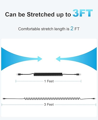 Miniatura 6 de Cable USB C a Lightning Apple CarPlay de 3 pies, paquete de 2 unidades, cable Lightning en espiral, cable de carga para iPhone con certificación MFi