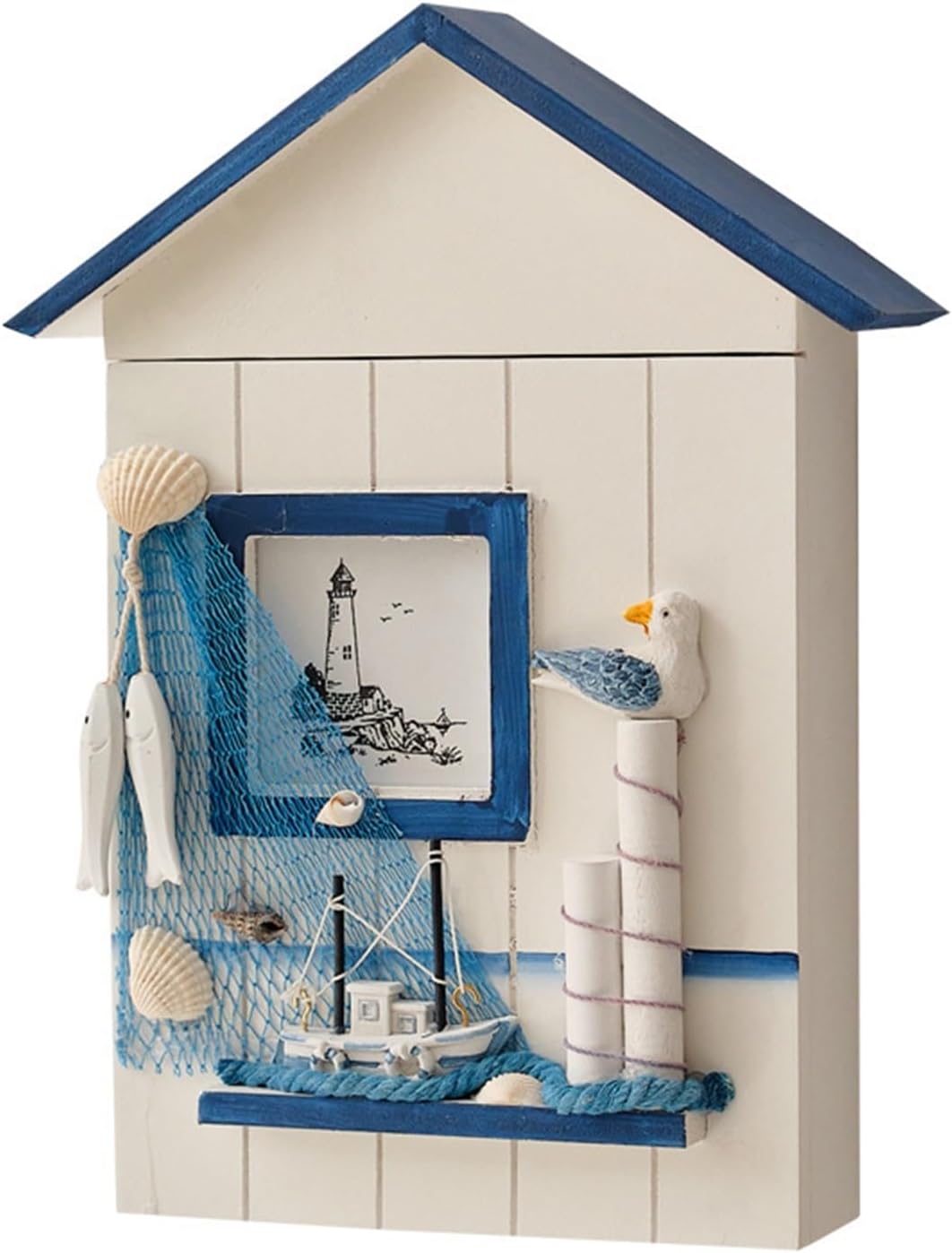Wall Decor Creative Ocean Key Box, Wall Key Box Decoration, Seabird Sea Tower Key House Storage Box Wall Hanging Gift (Color : B)