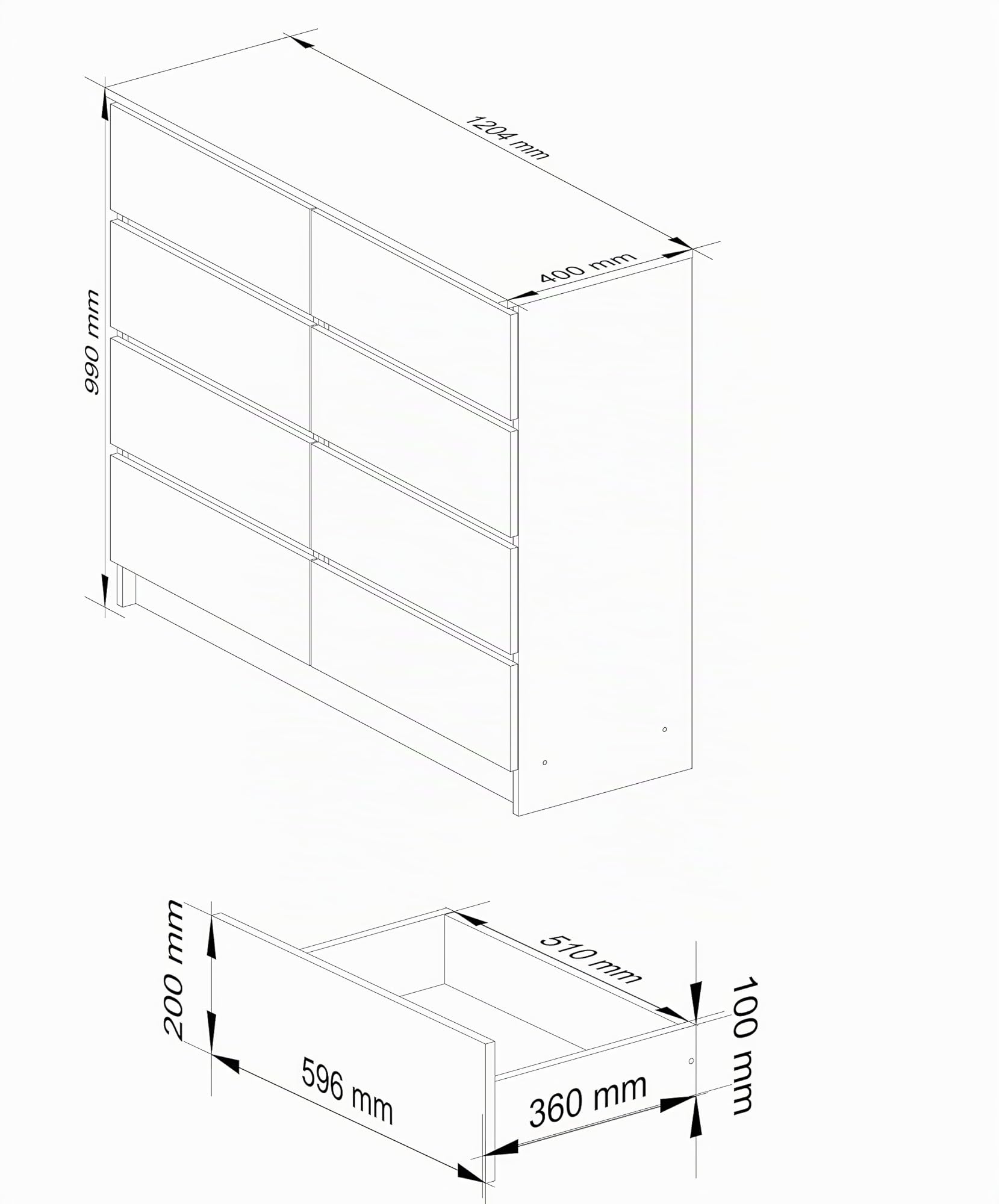 Cómoda AKORD K120 Blanco 120 cm 8 cajones frente en color Blanco 120x40x99 cm