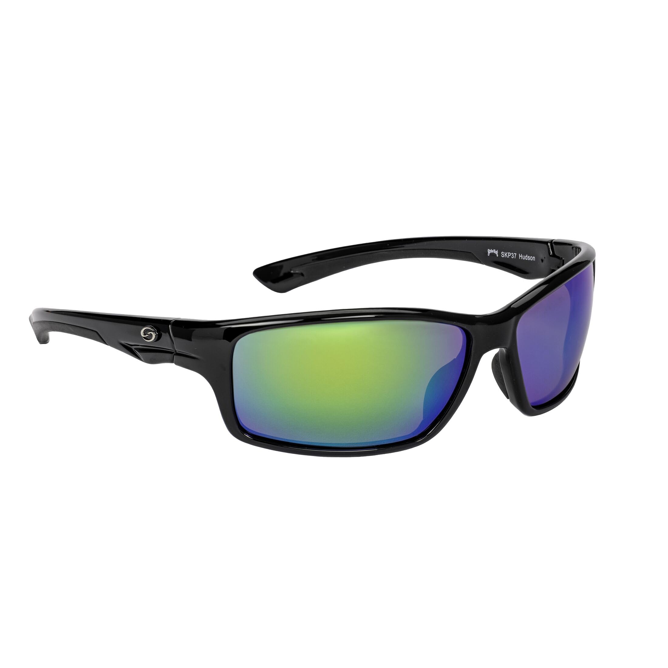 Strike King Plus Hudson Sunglasses, Shiny Black Frame, Green Mirror Lens