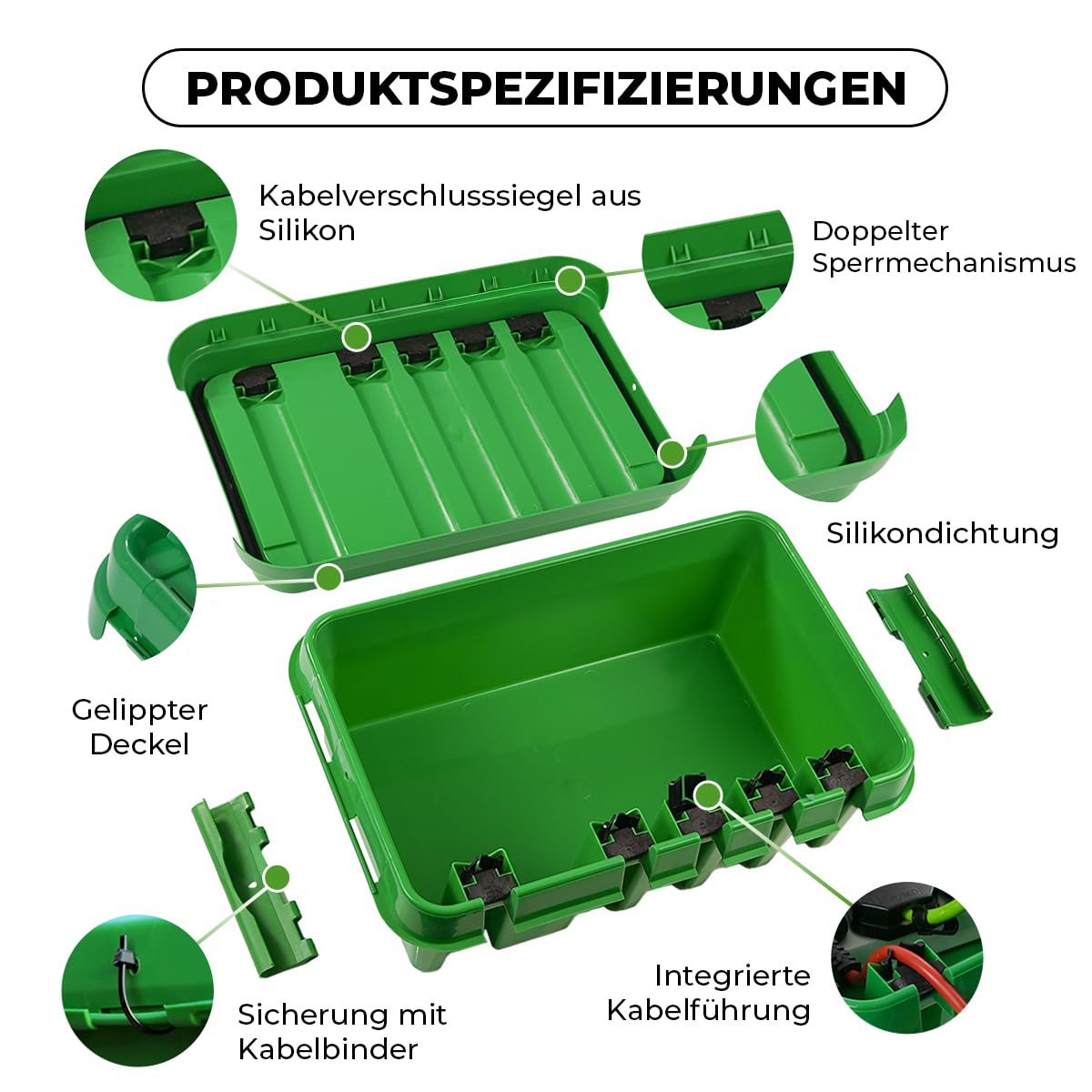 DRiBOX Groß IP55 Wetterfester Anschlusskasten für den Außenbereich Stromkabelgehäuse für Weihnachtsbeleuchtung, Zeitschaltuhren, Verlängerungskabel, Kabelrollen, Transformatoren (Groß, Grün)