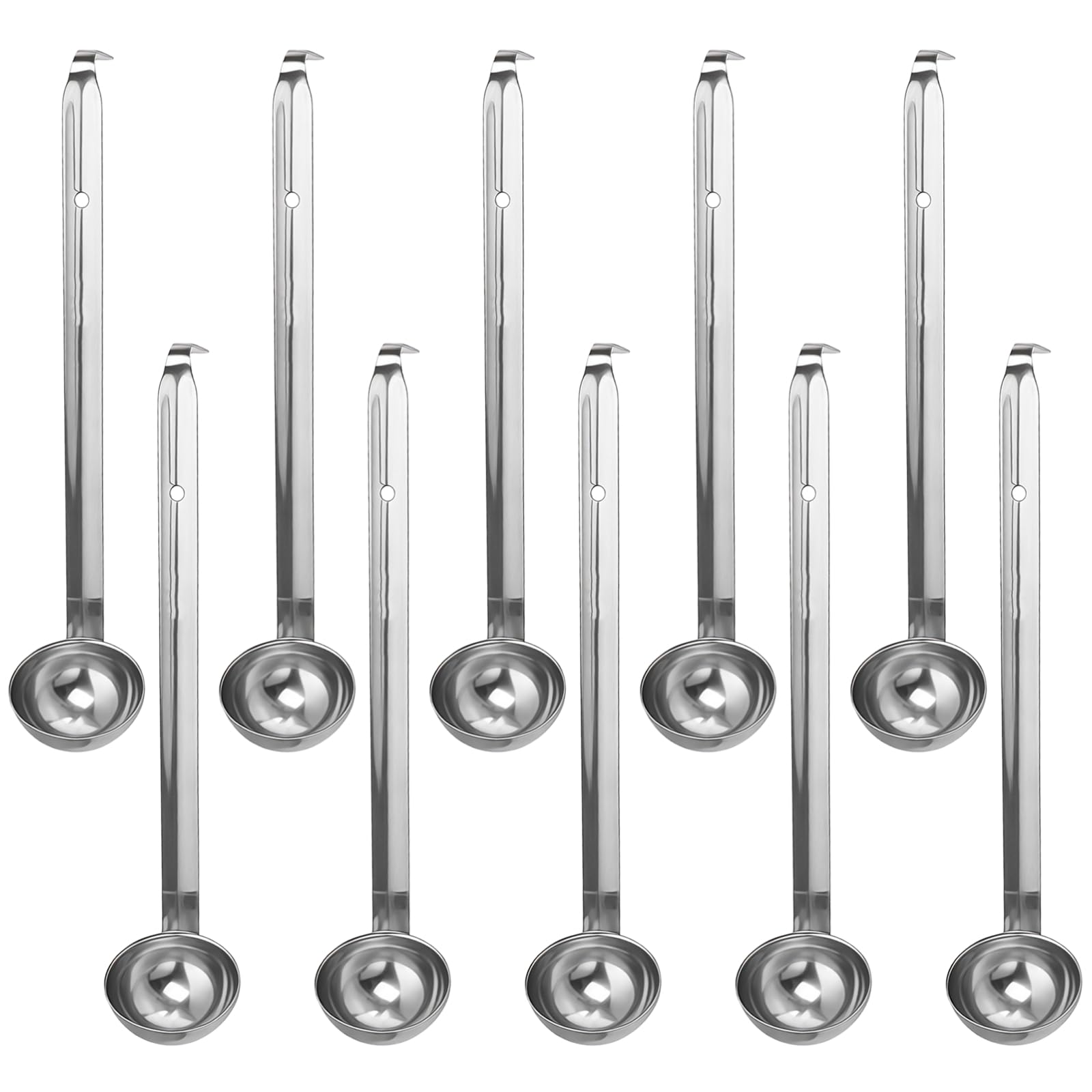10 Stk. Suppenkellen aus Edelstahl, 30 ml, mit langem Griff und Haken zum Aufhängen, geeignet für Kochen, Catering und Hotel, rostbeständig und im Großküchenbereich einsetzbar