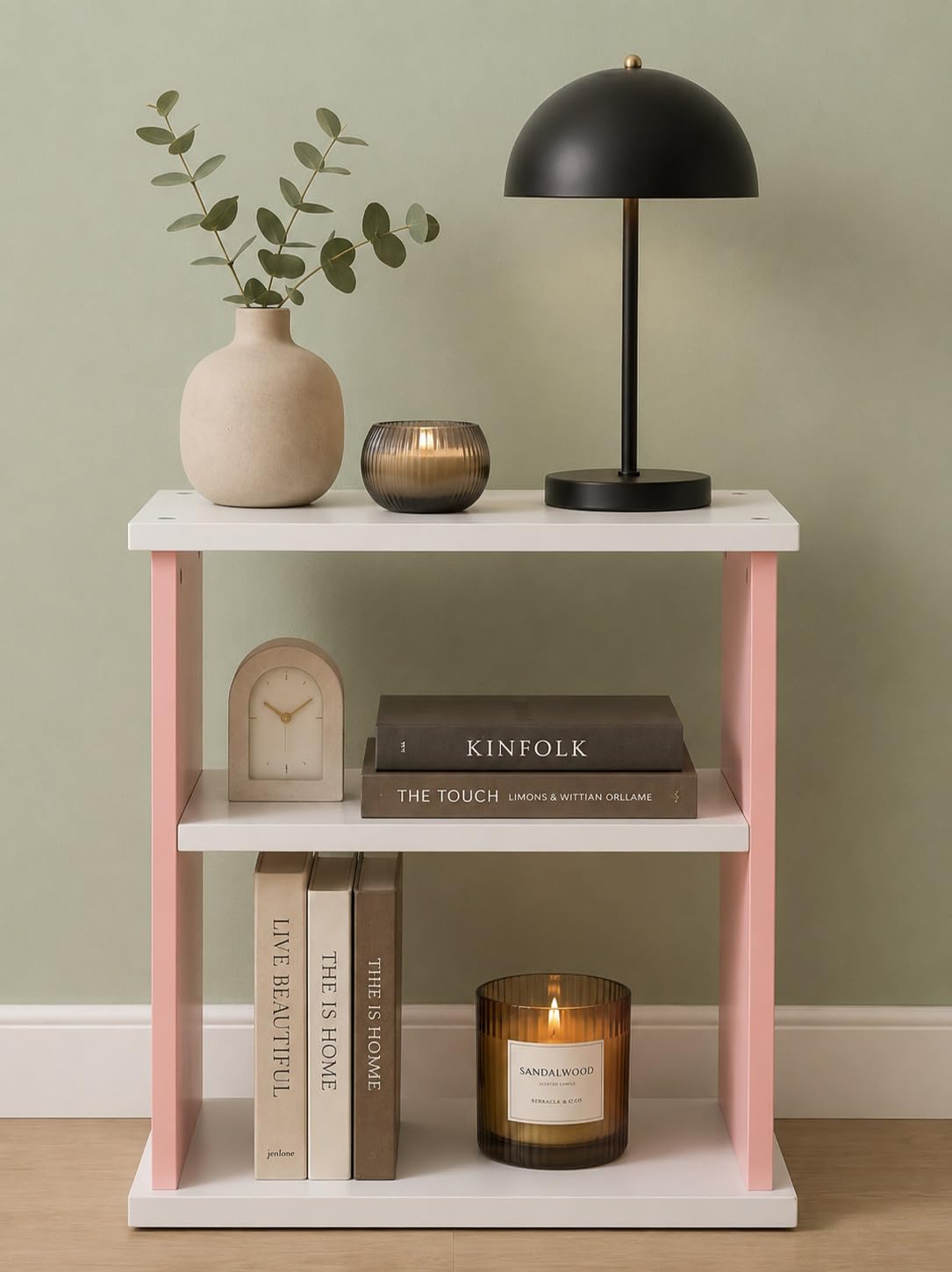 Wooden Side Table with Storage Shelf | Small End Table for Living Room & Bedroom | Compact Design (40x25x50 cms) (Desert Blush)-picture-21