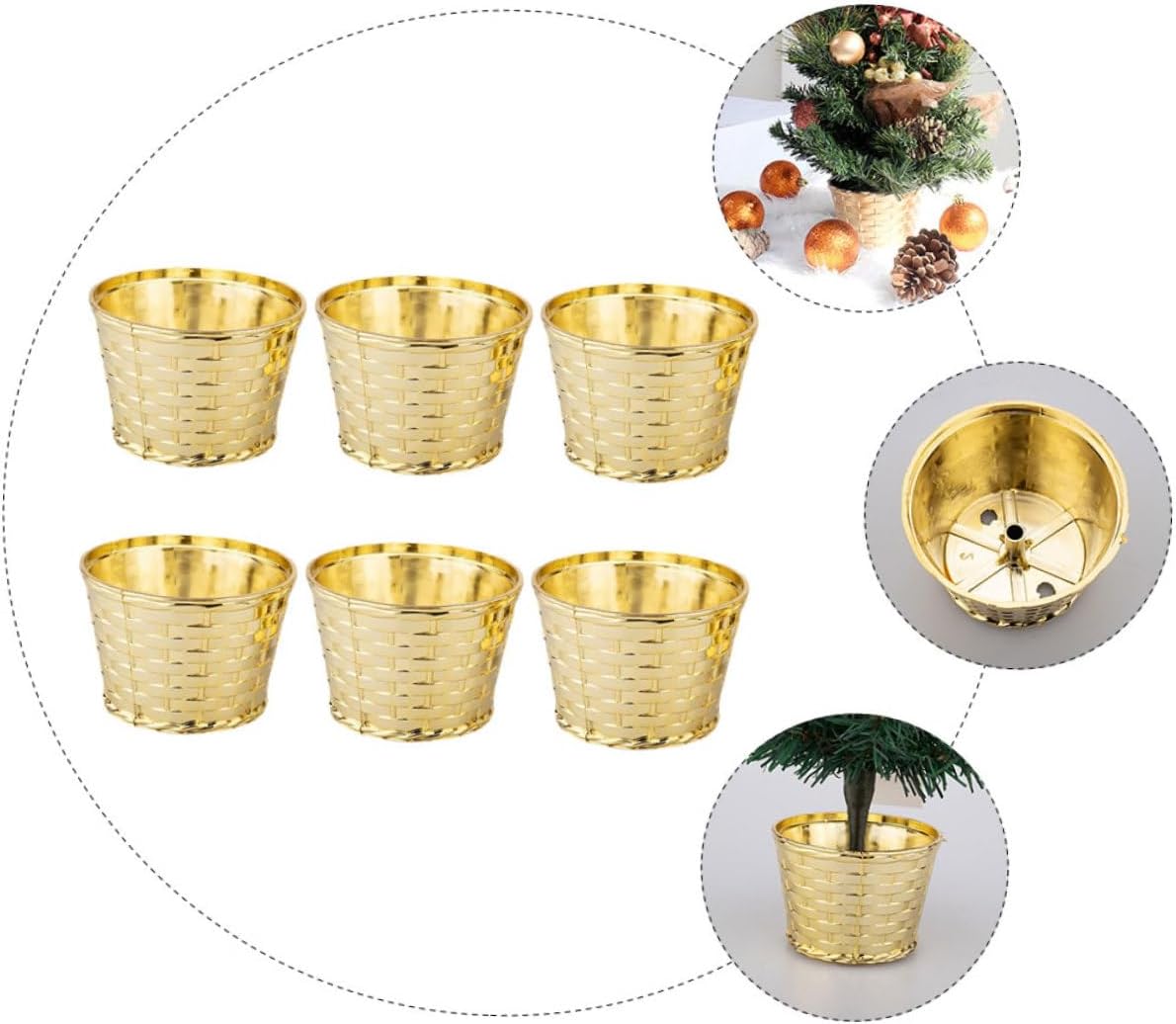 Beavorty 6pcs Small Christmas Tree Stand Base Woven Basket Style Xmas Tree Holder with Decorative Edge 12cm Desktop for Home Holiday Décor