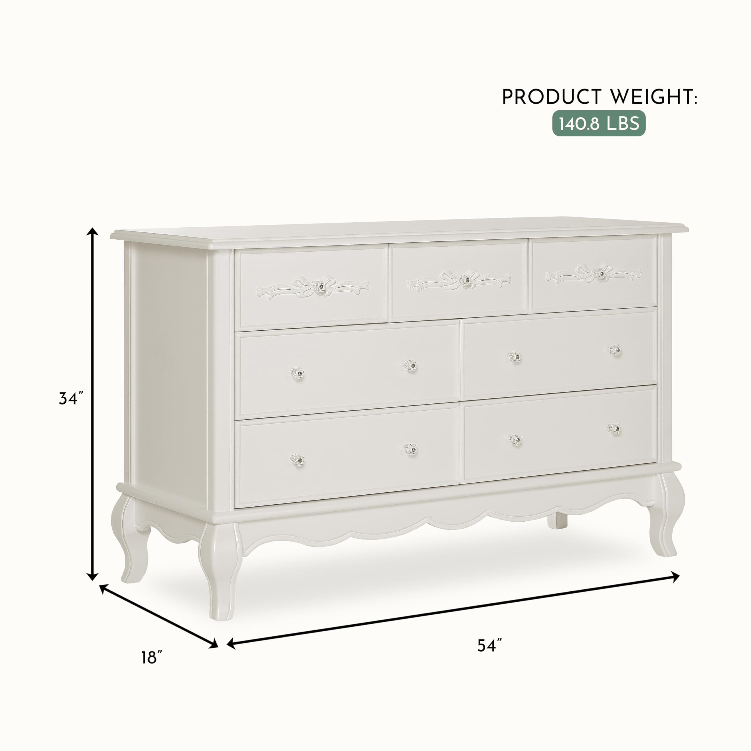 Evolur Aurora 7 Drawer Double Dresser,: Ivory Lace
