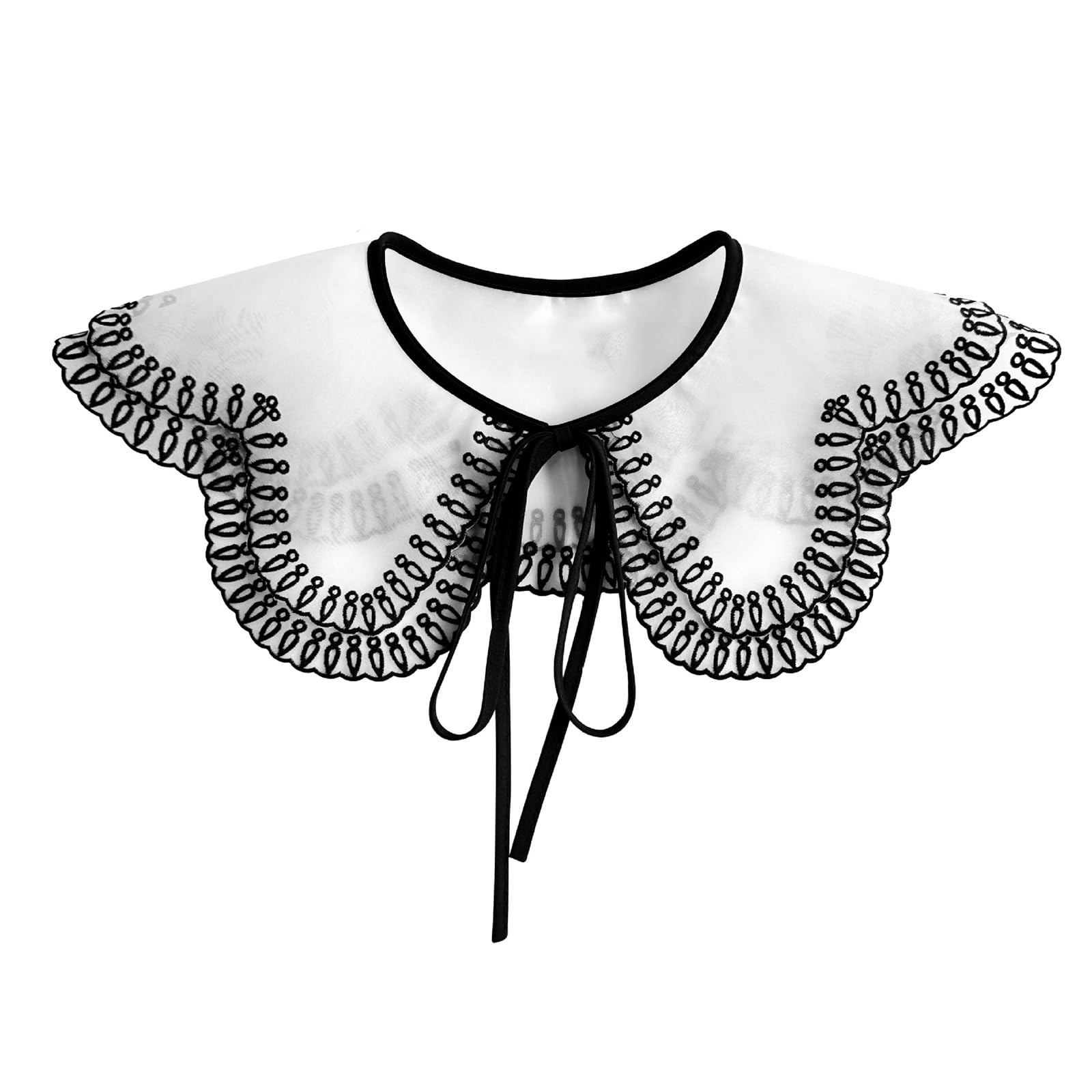 MICFENY Lace Faux Collar Neckpiece With Detailed Embroidery Trim Comfortable Adjustable Tied Design For Formal Outfit