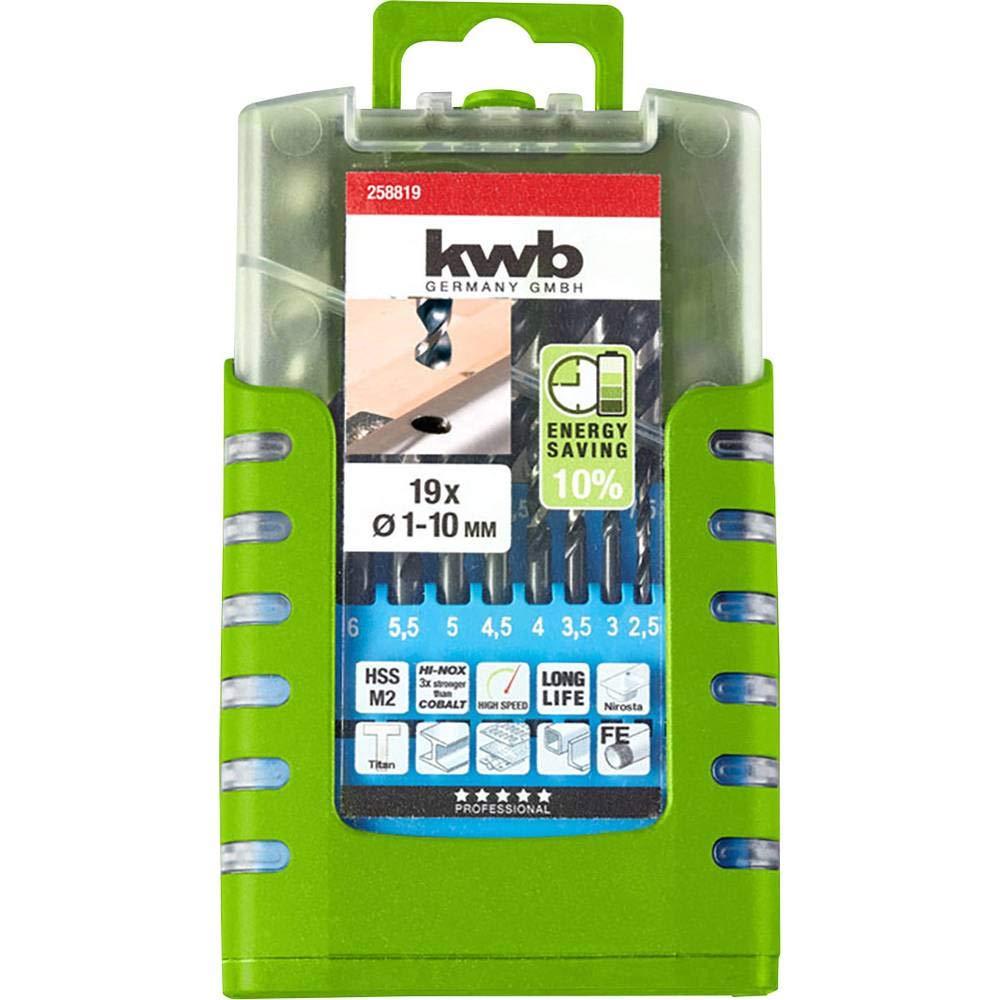 kwb Akku-Top set di punte per metallo HI-NOX, HSS - set di punte, 19 pezzi