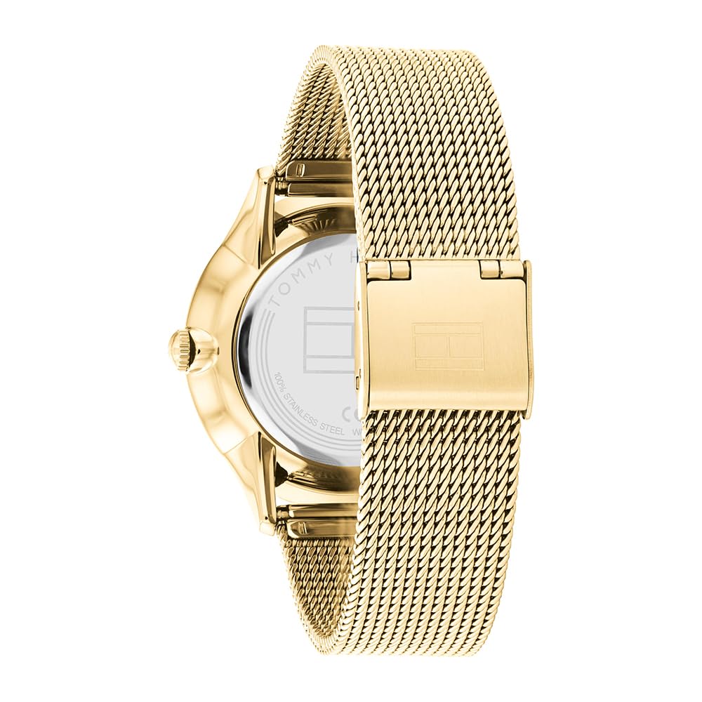 Tommy Hilfiger Multi Zifferblatt Quarz Uhr für Damen mit Goldfarben Edelstahl-Mesh-Gliederarmband - 1782458