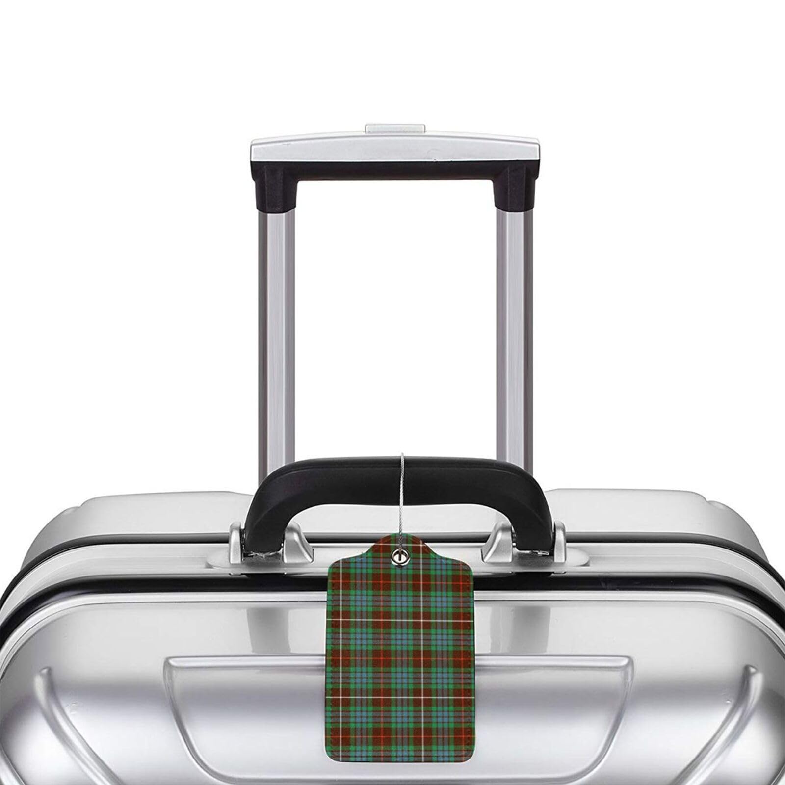 Etykiety bagażowe do walizek – 4 szt. zawieszek podróżnych ze skóry PU z klapką prywatności, kartą adresową, pętlą ze stali nierdzewnej do łatwej identyfikacji klanu Fraser brązowy i zielony tartan