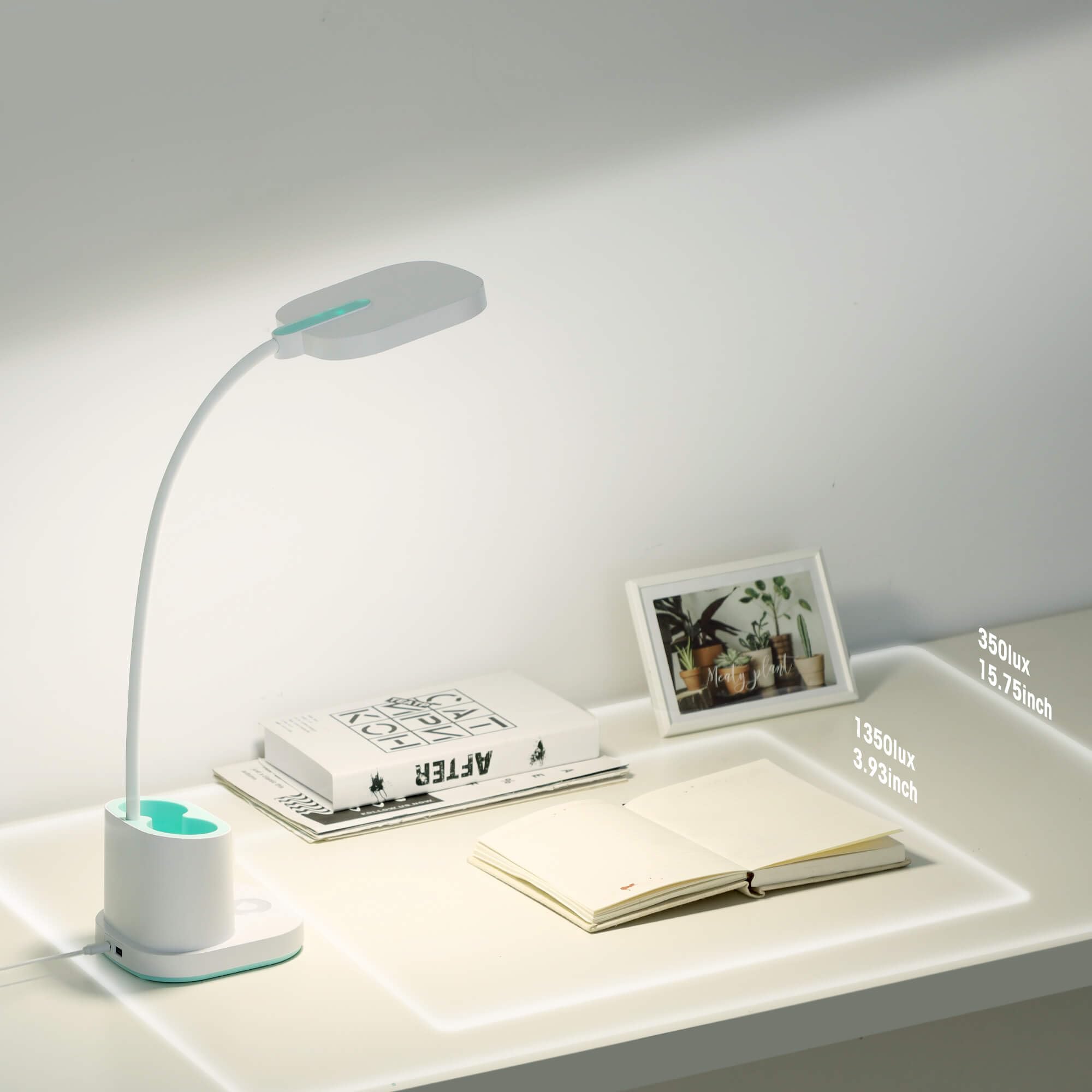 Lámparas de escritorio pequeñas para oficina en casa, lámpara de escritorio LED con puerto de carga USB, soporte para bolígrafo, funcionamiento de batería, luz de escritorio, dormitorio universitario,