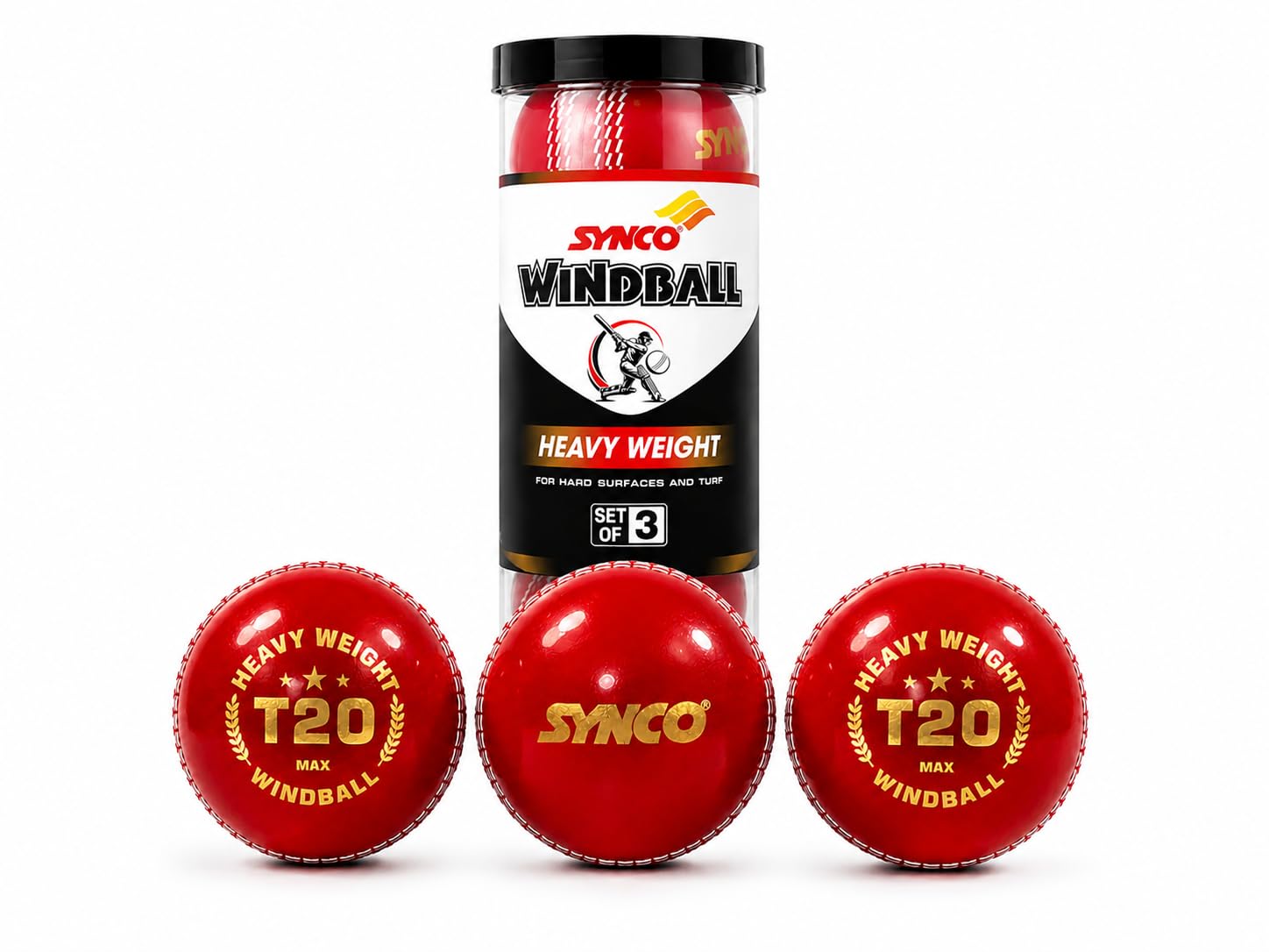 Synco T20 Max Heavyweight PVC Wind Balls Pack of 3 | 130g Heavy Cricket Practice Balls | 71mm Diameter | High Bounce Wind Balls for Turf, Hard Surface & Cricket Training-picture-24