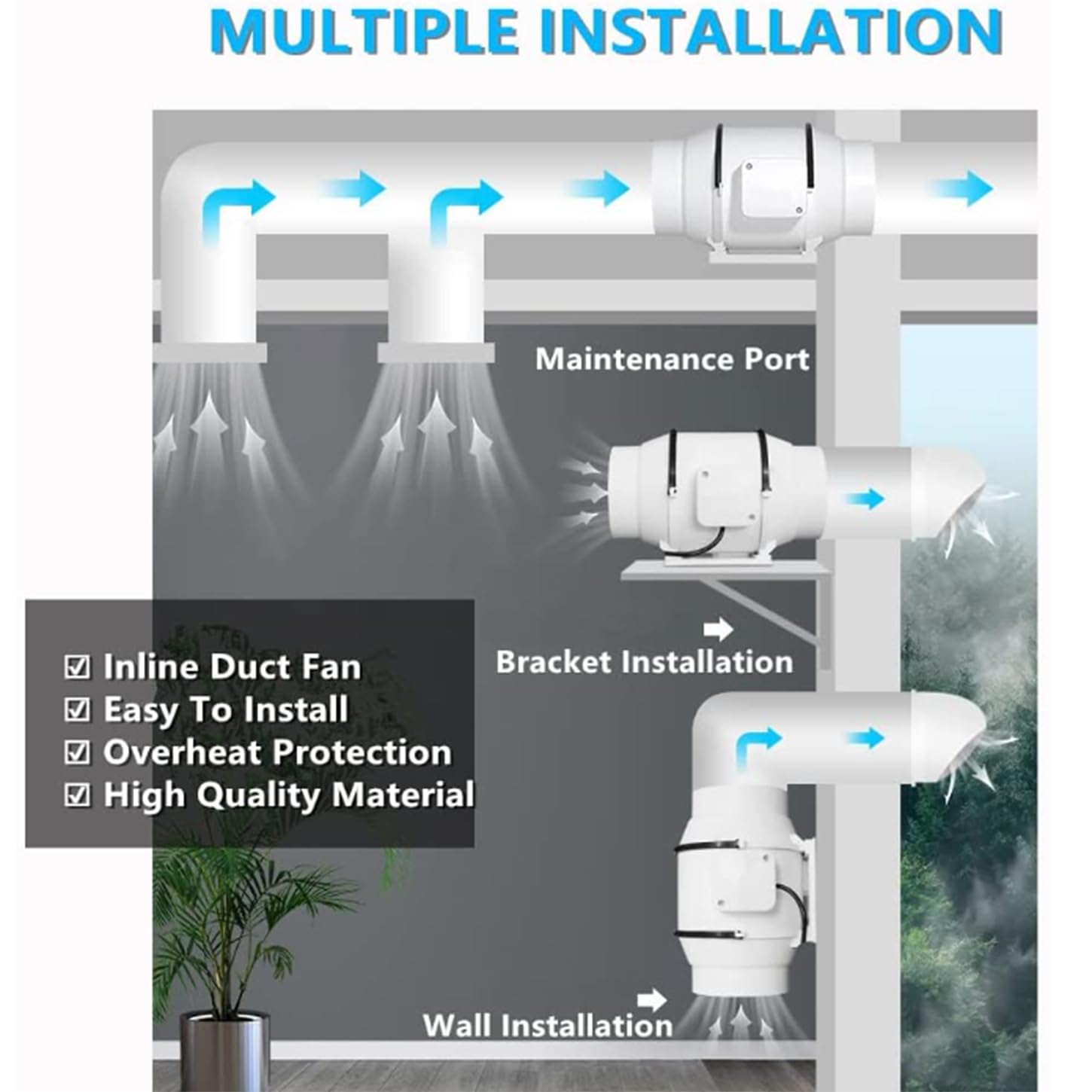 Extractor De Aire De Baño,Ventilador Extractor De Dos Velocidades,IPX2 Impermeable,Para Booster, Tiendas De Crecimiento, Ventilación Y Extractor De Aire Caliente,Instalación Fácil,8 Inches