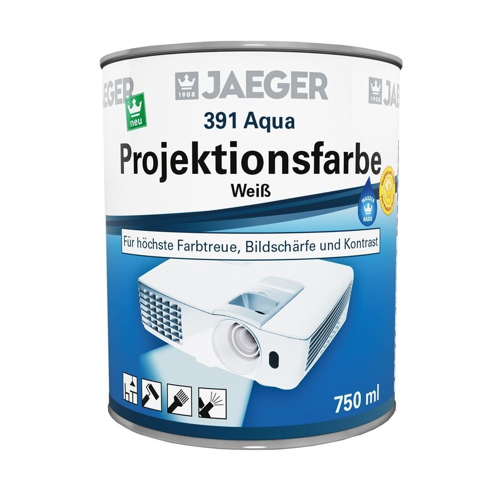Jaeger Aqua Projektionsfarbe Leinwandfarbe weiss, wasserverdünnbar (750 ml, weiss tuffmatt (ca. RAL 9016))