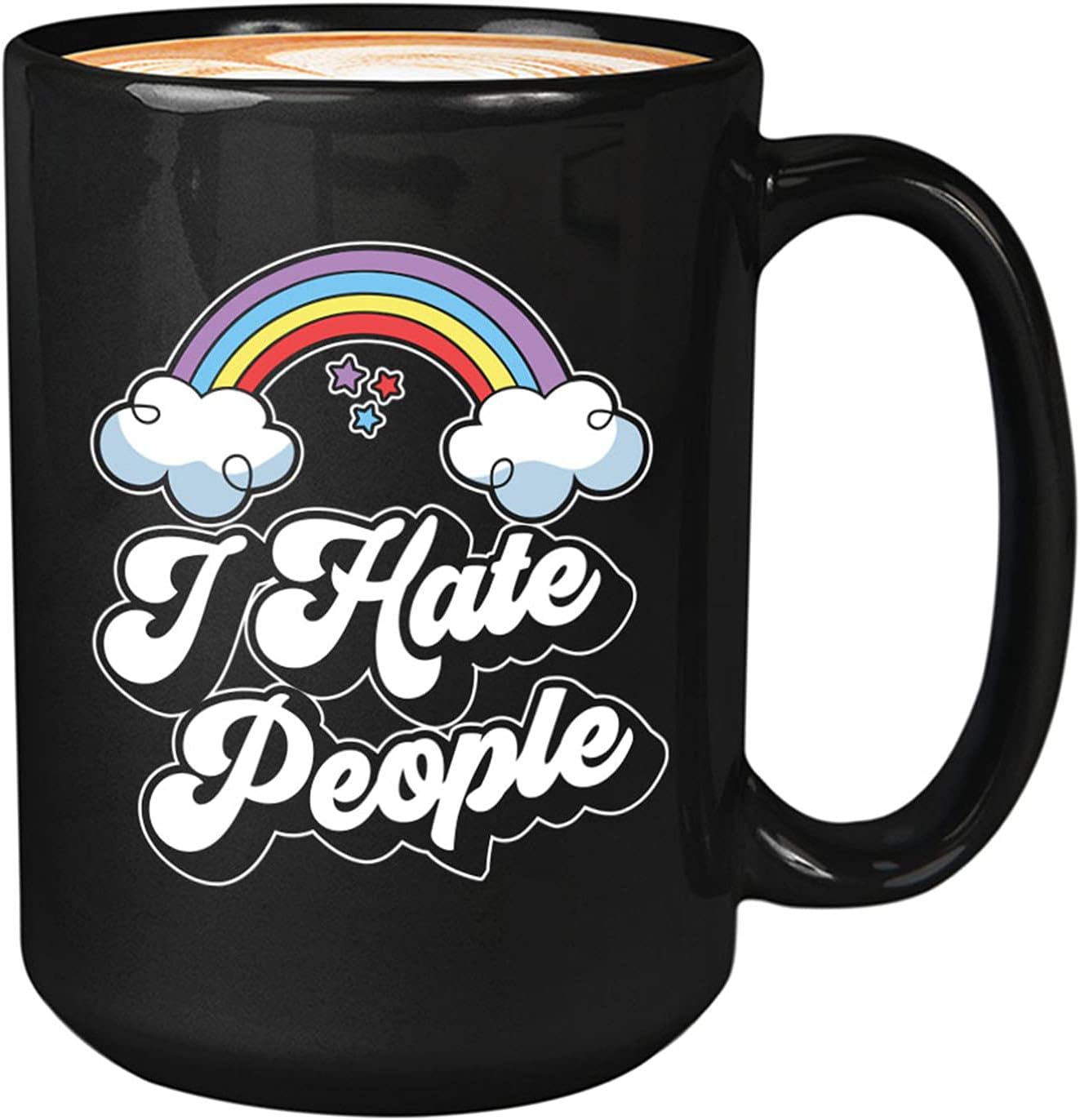 Bubble Hugs Sarcasm Coffee Mug - I Hate People - Introvert Egoist Loner Stay Away Uncomfortable Salty for Lover Him Her Women Men 15oz Black