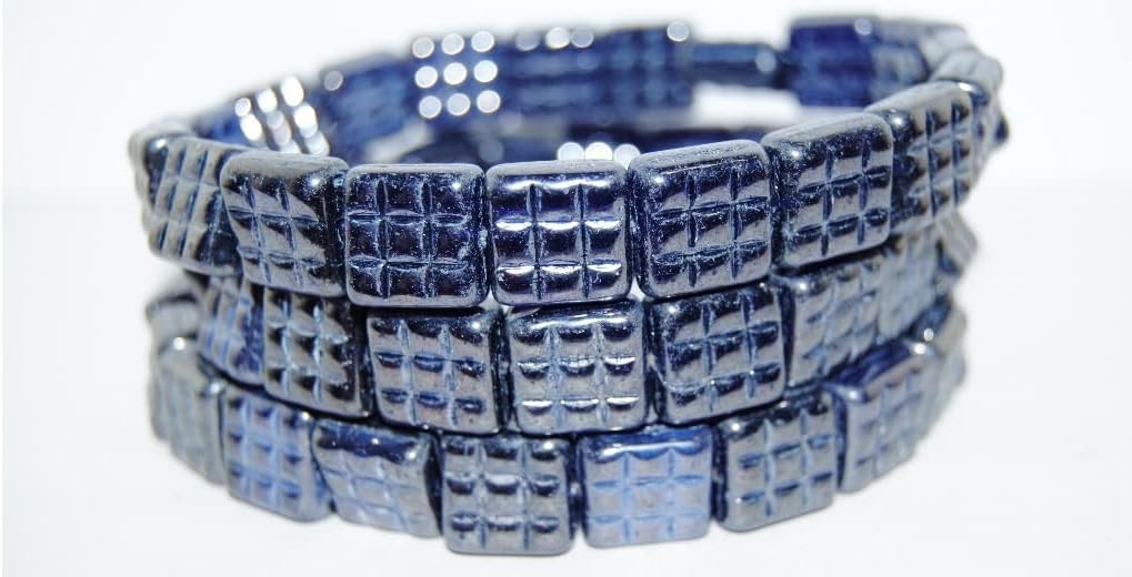 40 pcs Square with 9 Squares Pressed Glass Beads, (13010Mix), Glass, Czech Republic, Size 13 mm (0.51 in)