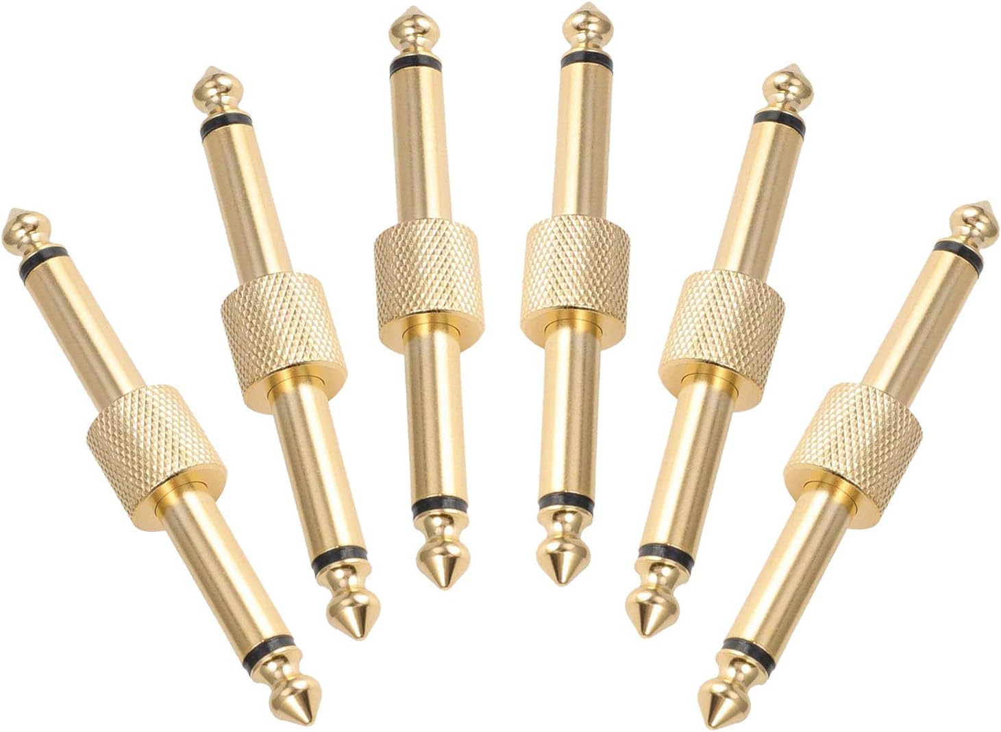 6 Pack Guitar Pedal Connector 1/4 inch Effect Pedal Coupler Guitar Connector Gold Planted 6.35mm Male to Male Straight Type Plug Electric Guitar Pedalboards