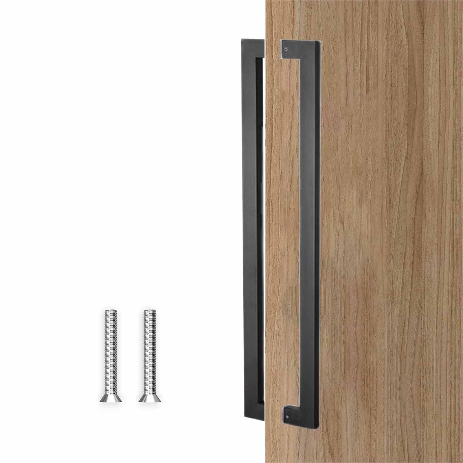 GYRAZXS Square barn door handle, heavy duty stainless steel door handle, front door handle hardware kit (Black 60cm/23.6in)