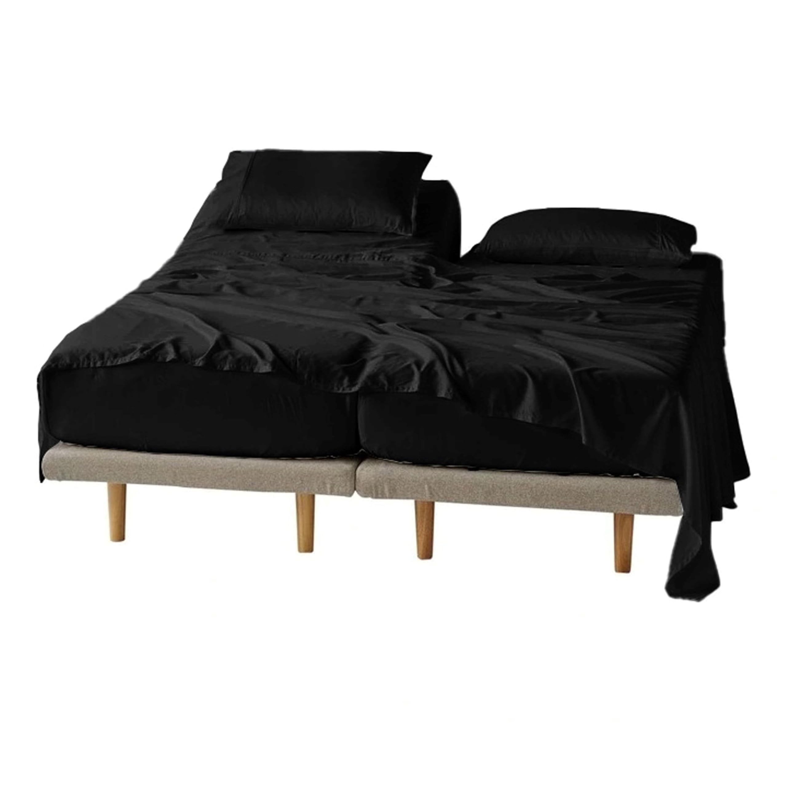 Black Color Split King Sheets Set for Adjustable Split Bed - 1000-Thread-Count 100 Giza Long Staple Cotton 5-Piece