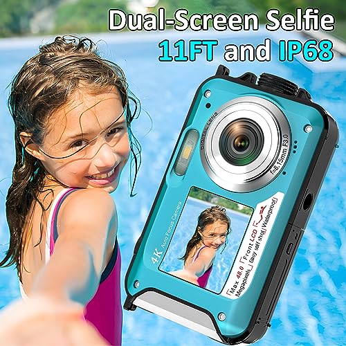 4K Underwater Camera 11FT Waterproof Camera with 32GB Card 48MP Autofocus Dual-Screen Selfie Underwater Camera for Snorkeling Compact Floatable Point and Shoot Digital Camera 1250mAh Battery (Blue) - Image 3