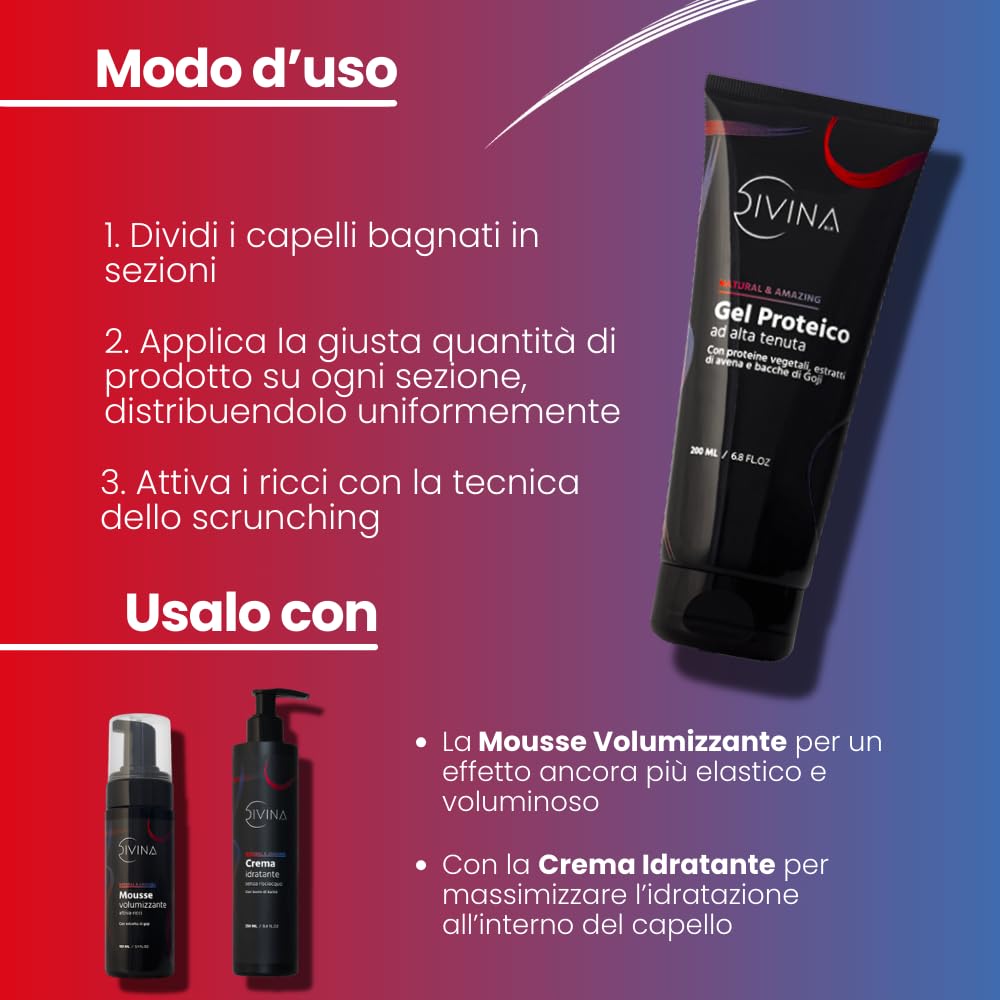 Gel Proteico per capelli mossi, ricci, afro Natural&Amazing di DIVINA BLK con proteine vegetali, estratti naturali di avena BIO e bacche di goji (200ml)