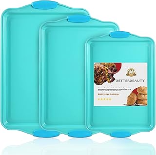 Cookie Sheets for Baking, Nonstick Oven Pan Set of 3 with Wide Edge, Half/Jelly Roll/Quarter Baking Tray, Dishwasher Safe ...