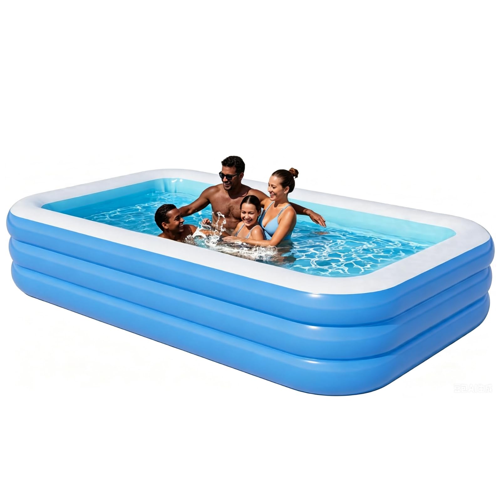 3 Tier Inflatable Pool for Adults, 103" x 67" x 12" Large Rectangle Blow Up Family Swimming Pool, Durable Thickened Above Ground Pool for Backyard, Outdoor, Garden, Summer Water Party — image 1