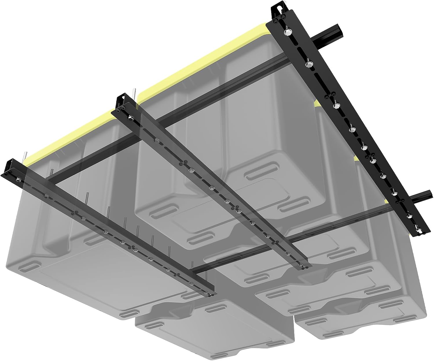 BEAMNOVA Overhead Garage Storage Rack,Ceiling Bin Rails Storage Heavy Duty Metal Garage Ceiling Storage Racks,Overhead Tote Storage Rail System,Overhead Bin Storage (Black) 48" x 48"