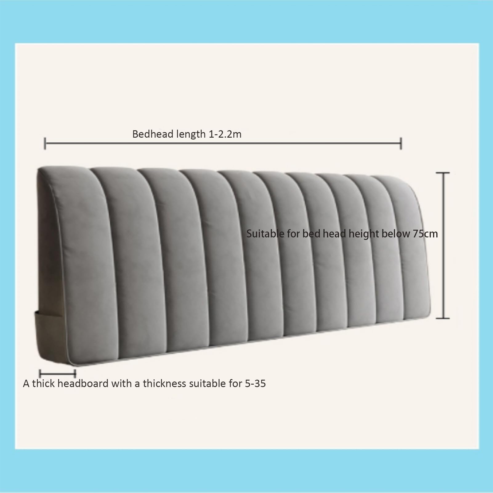 Copertura per testiera imbottita in velluto, morbida, antipolvere, per letto da 1,5 m, design completamente imbottito grigio