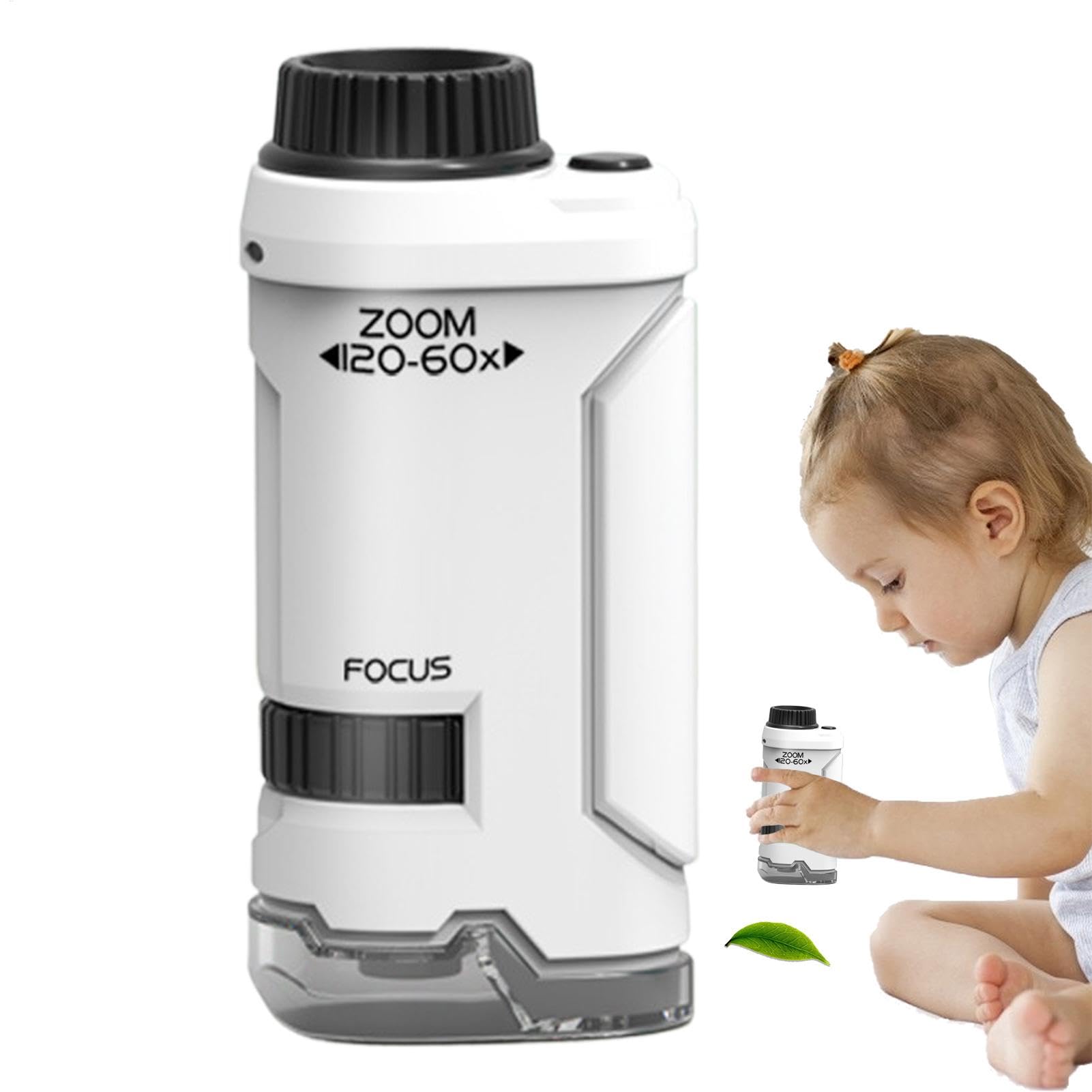 Children's Microscope,Portable Microscope - Pocket 60X-120X LED Lighted Microscope Portable Handheld Microscope Toy for Student Science Lab