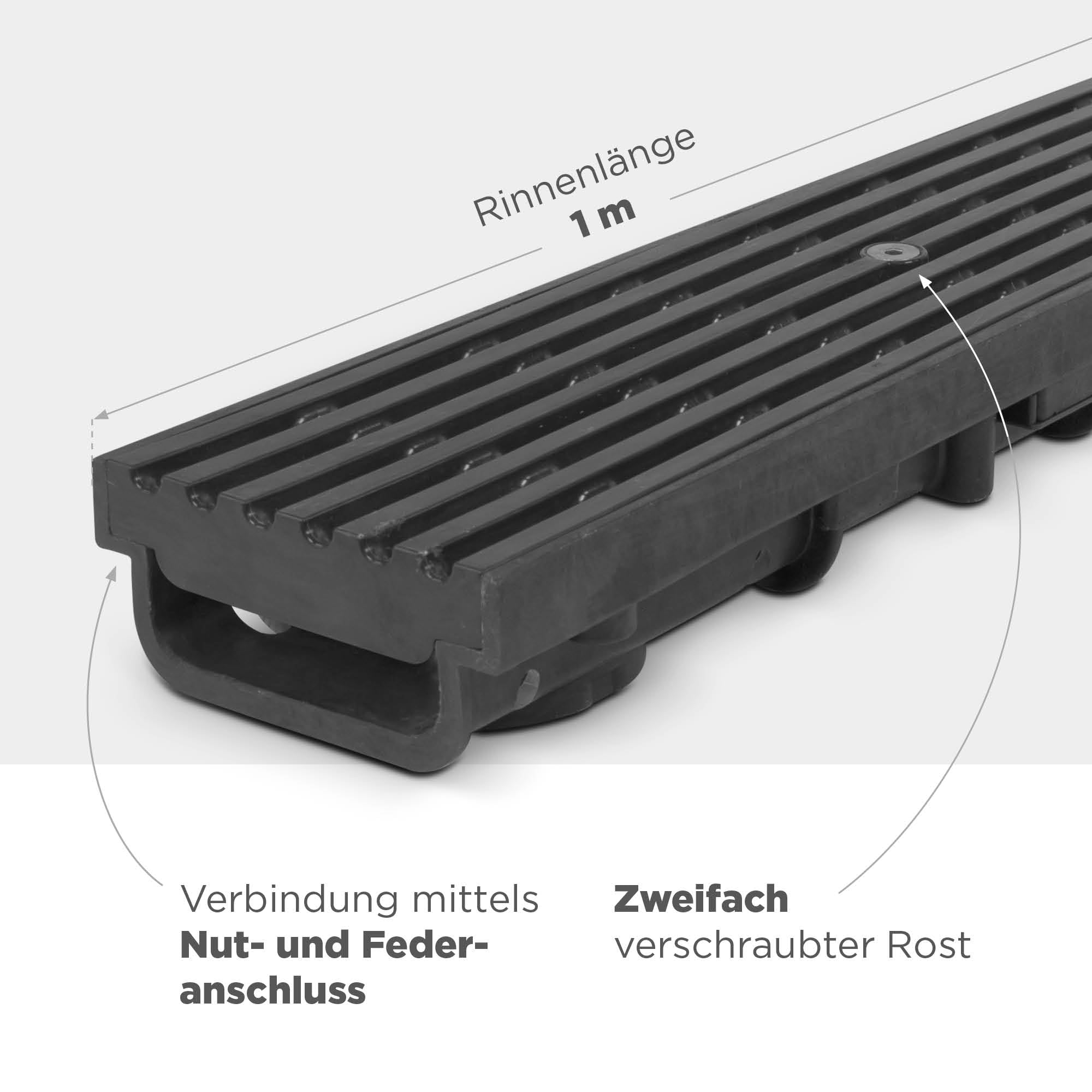 blizz-z terraline U Drainagerinne GFK - Längsstabrost, anthrazit - L: 1m