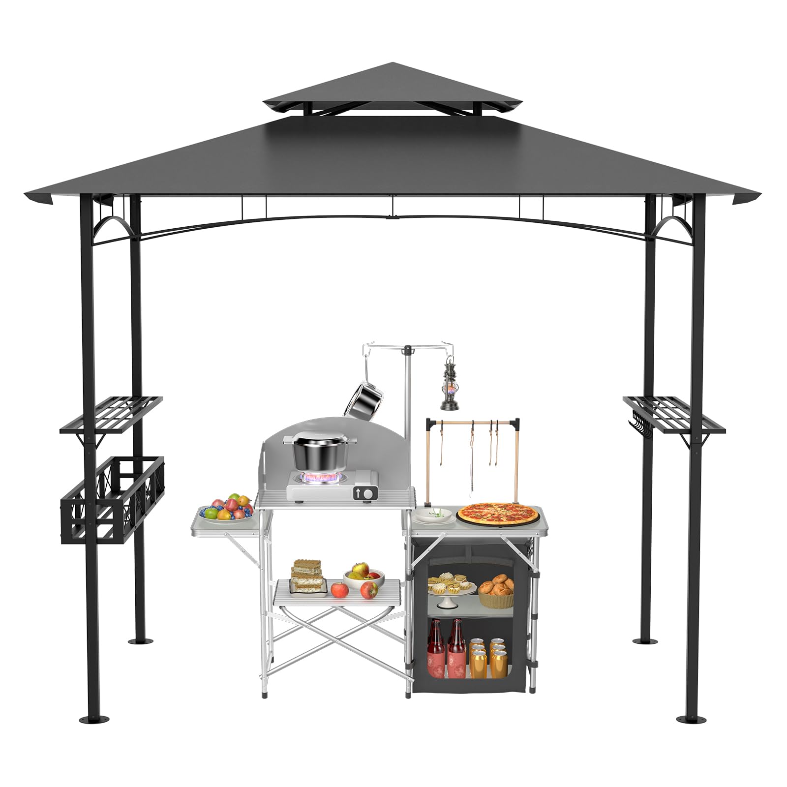 Aufun Pawilon grillowy do użytku na zewnątrz, 245 x 153 x 250 cm, wodoszczelny domek do grillowania z wyciągiem dymu, ochrona przed promieniowaniem UV, na imprezę ogrodową, na grilla, odporny na