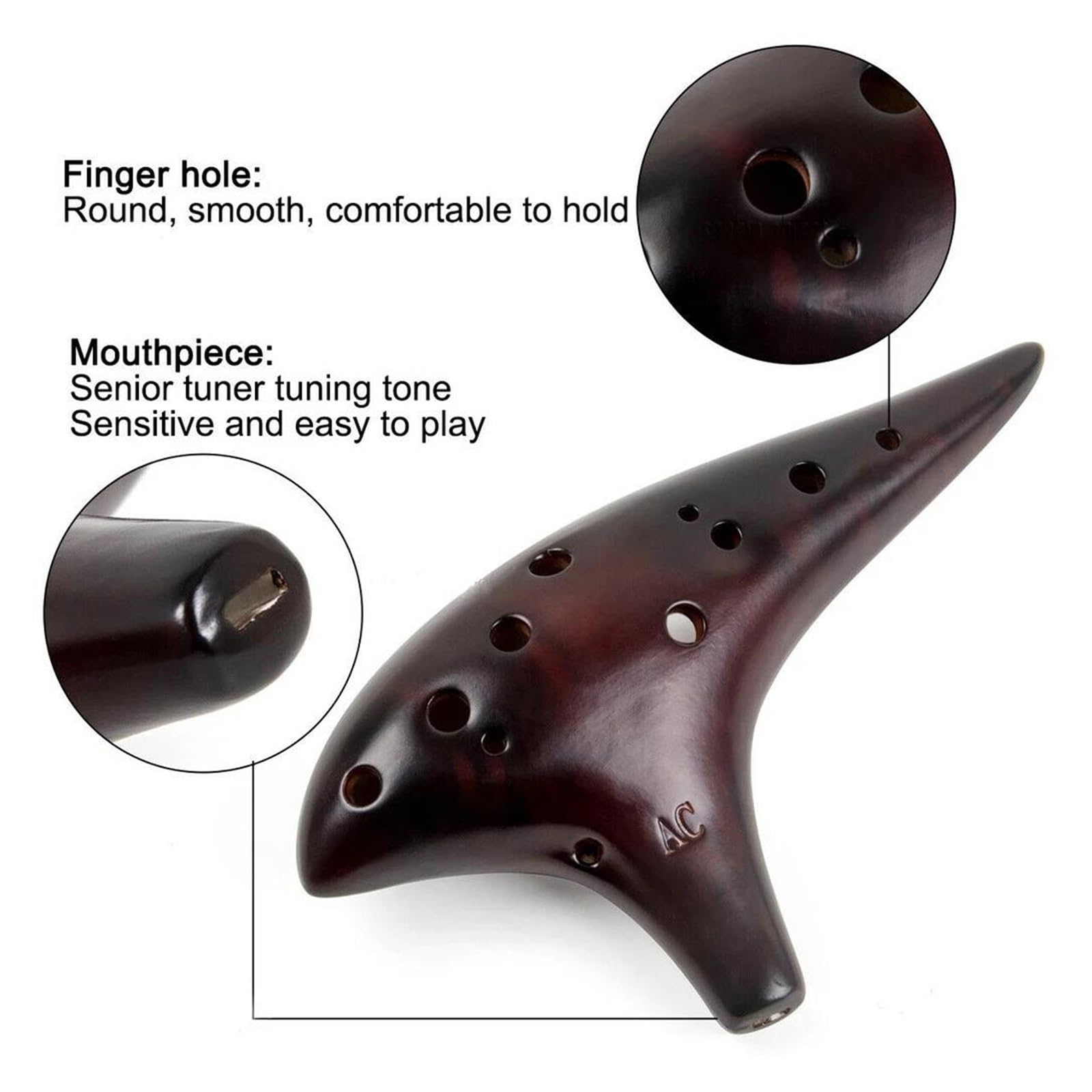 Ocarina Per Principianti Ocarina Strumento Musicale Per Flauto Classico In Ceramica A 12 Fori Con Tono C Alto Strumento Per Principianti Per Amanti Della Musica(White)