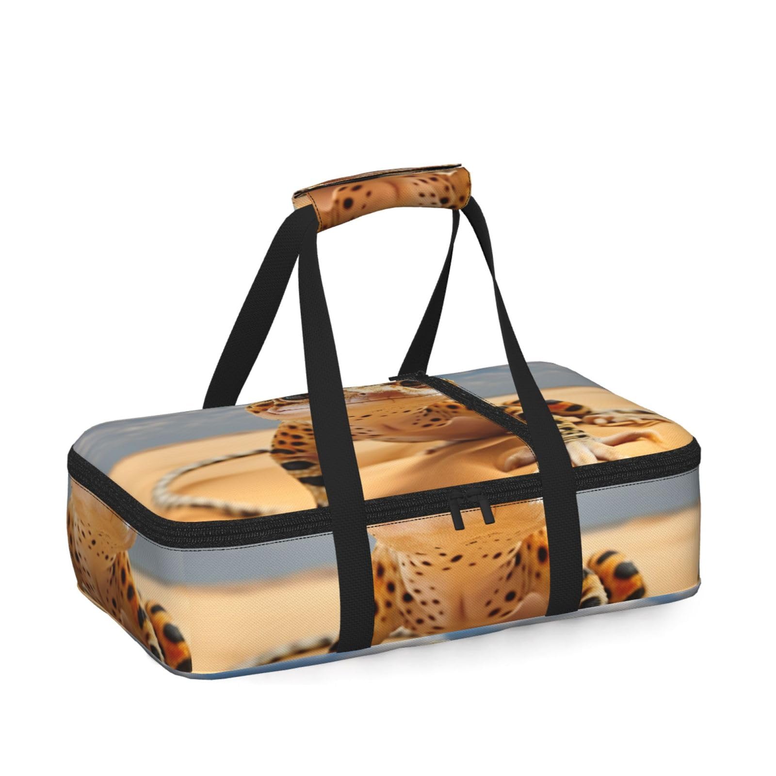 Sand Leopard Gecko Print Insulated Thermal Food Storage Bag Daily Reusable Picnic Tote Lunch Box Home